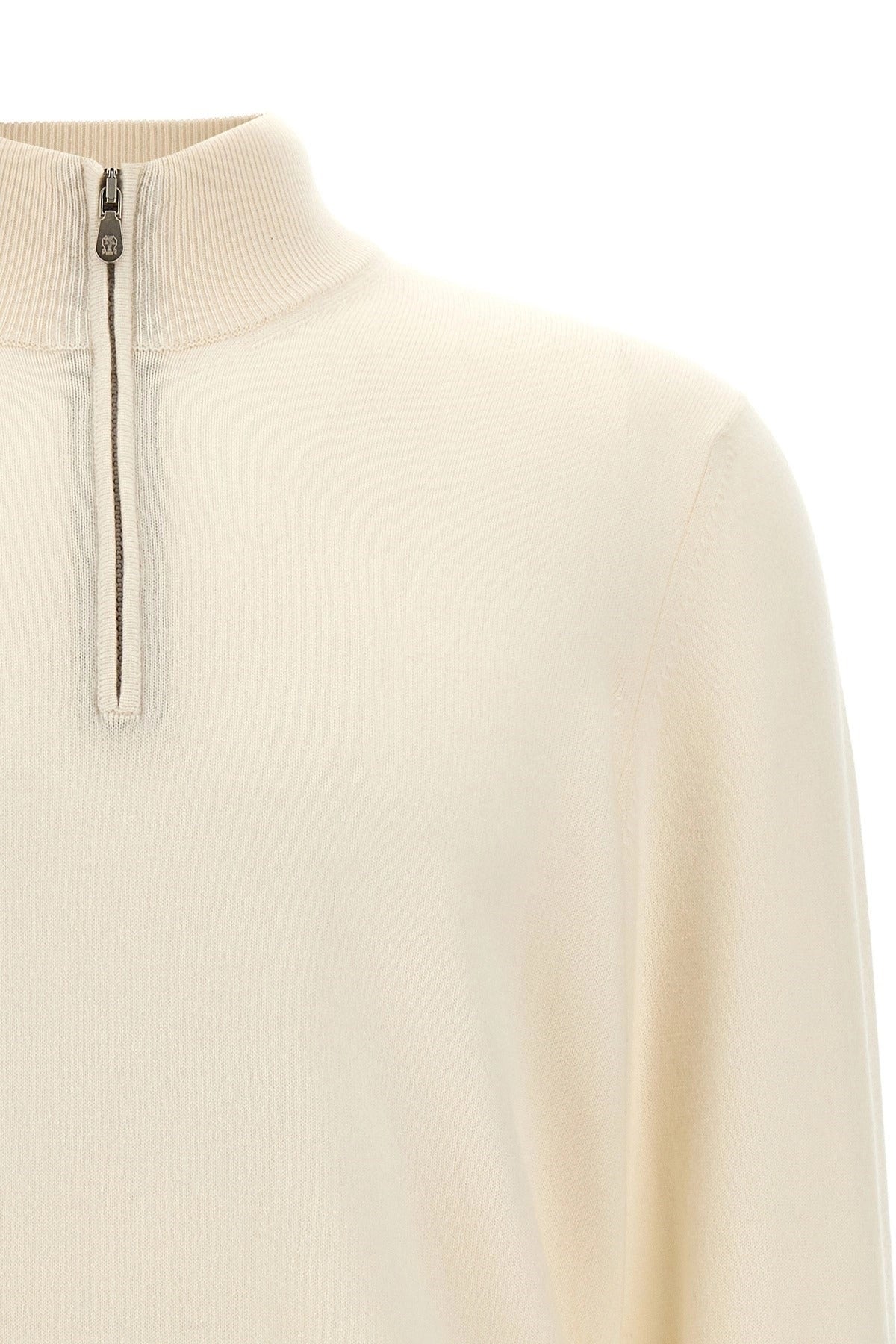 Brunello Cucinelli White Cashmere High-Neck Sweater