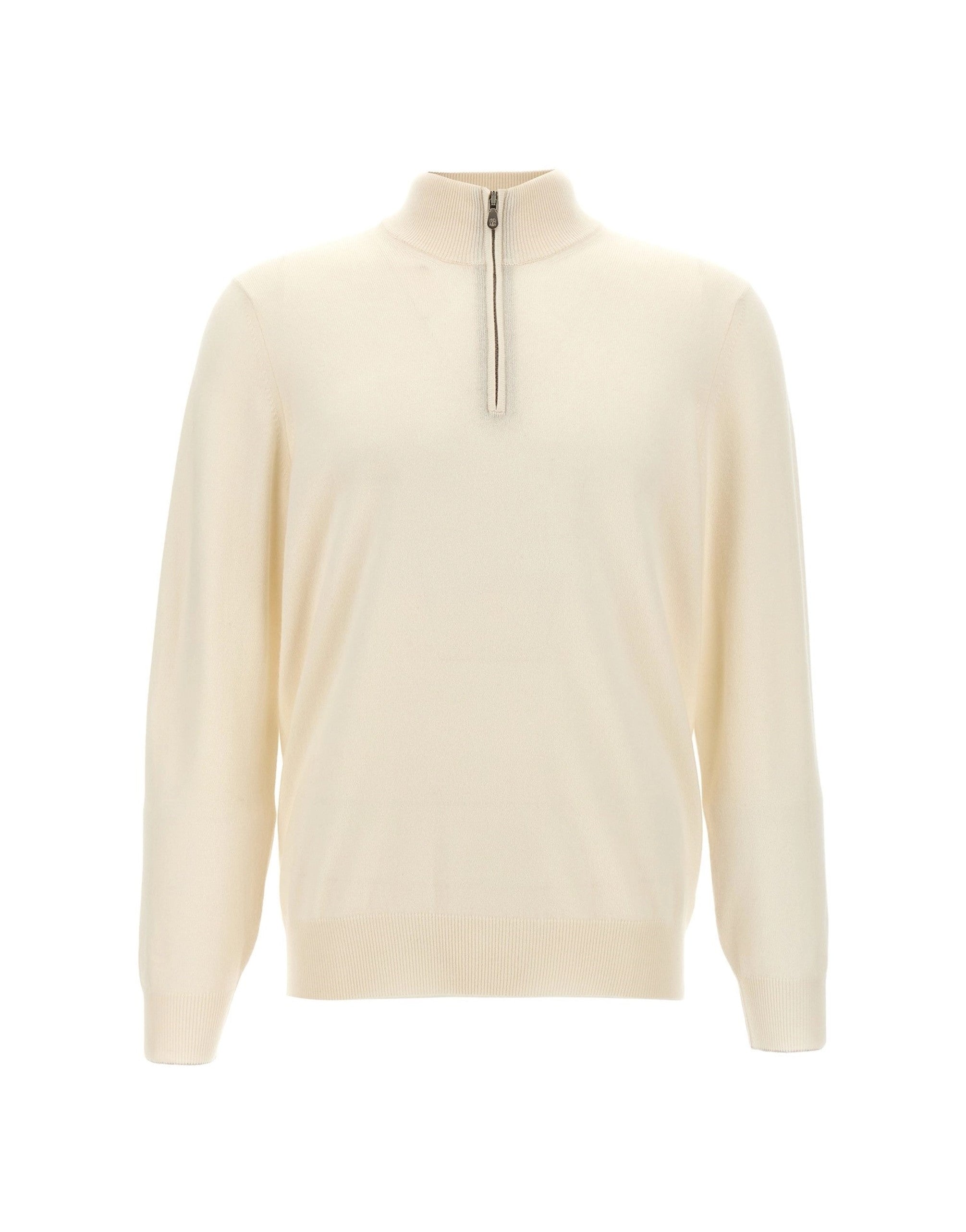 Brunello Cucinelli White Cashmere High-Neck Sweater