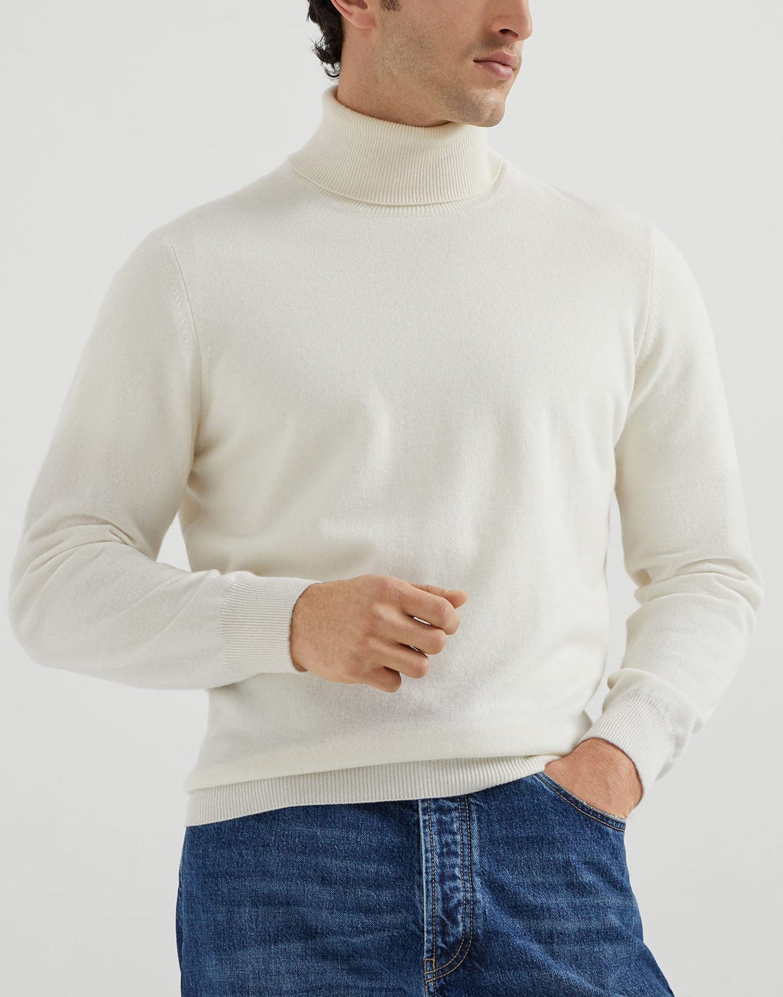 Brunello Cucinelli White Cashmere Turtleneck Sweater