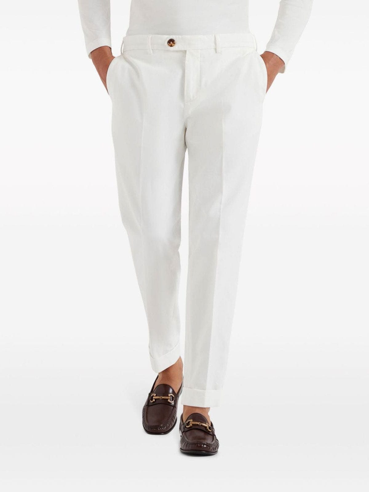 Brunello Cucinelli White Cotton Casual Trousers