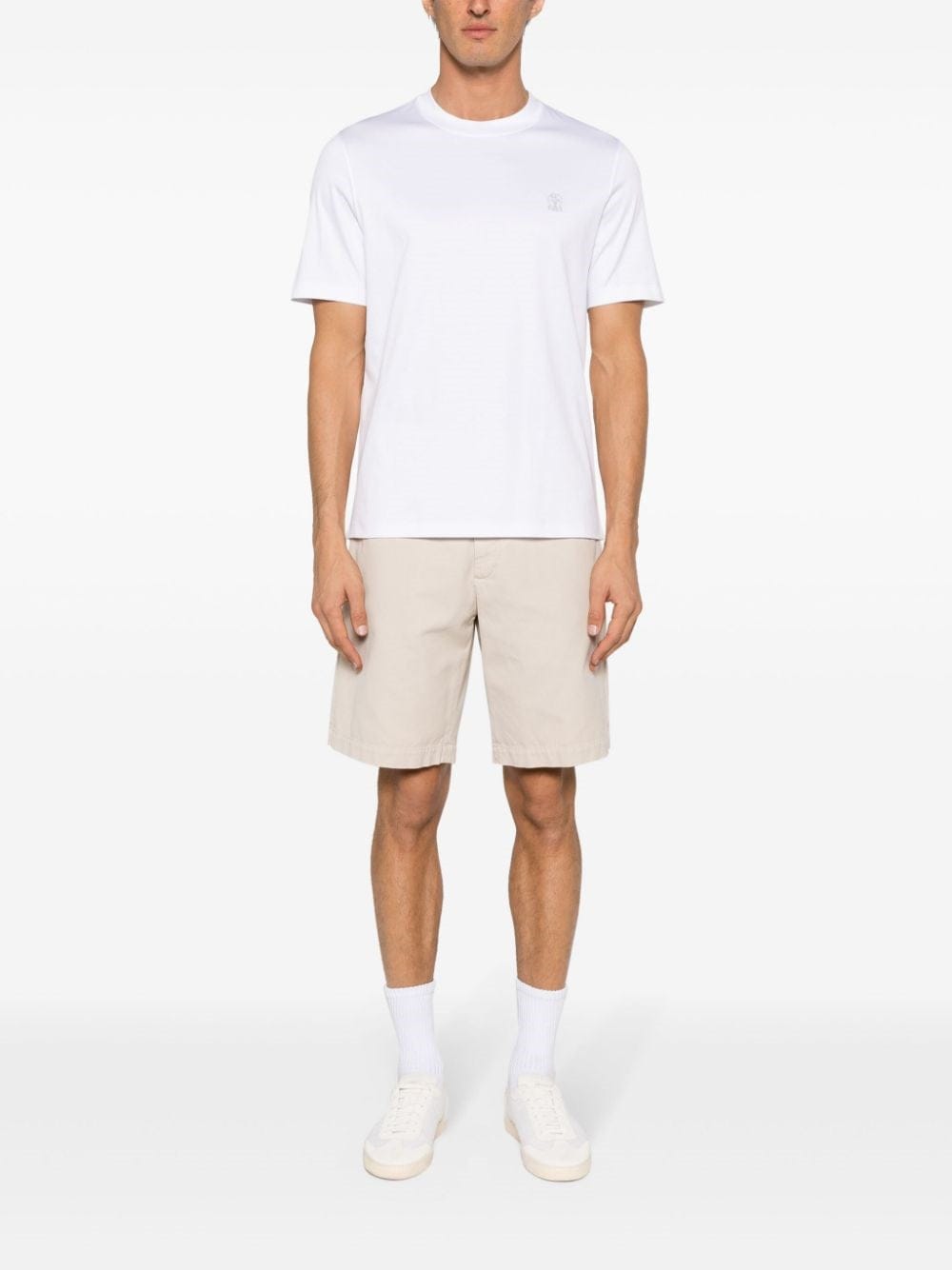 Brunello Cucinelli White Cotton Jersey Crew Neck Logo T-Shirt - alternate view