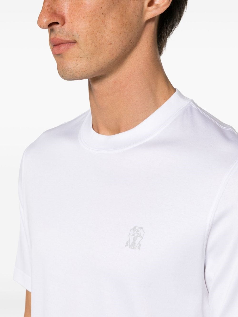 Brunello Cucinelli White Cotton Jersey Crew Neck Logo T-Shirt
