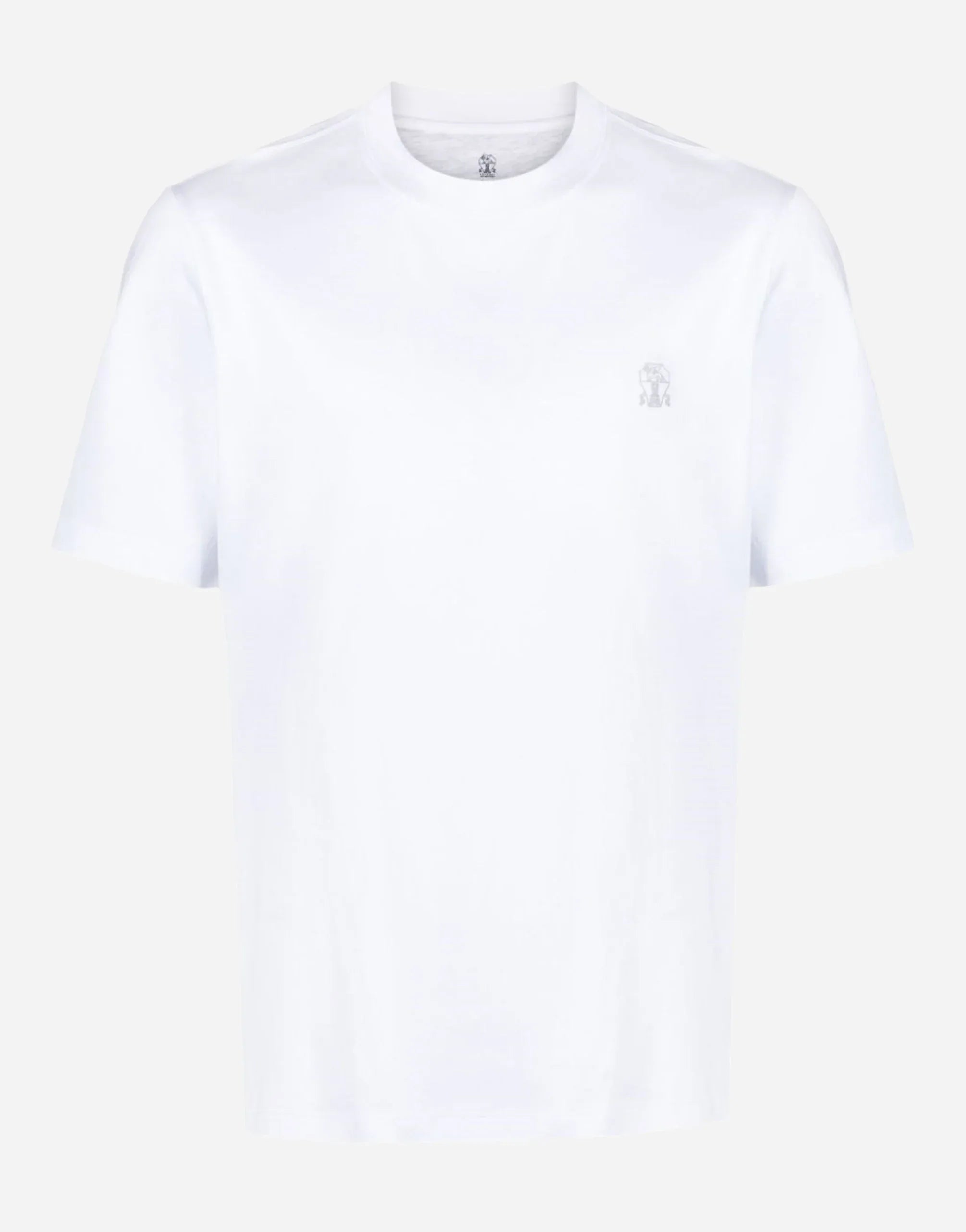 Brunello Cucinelli White Cotton Jersey Crew Neck Logo T-Shirt