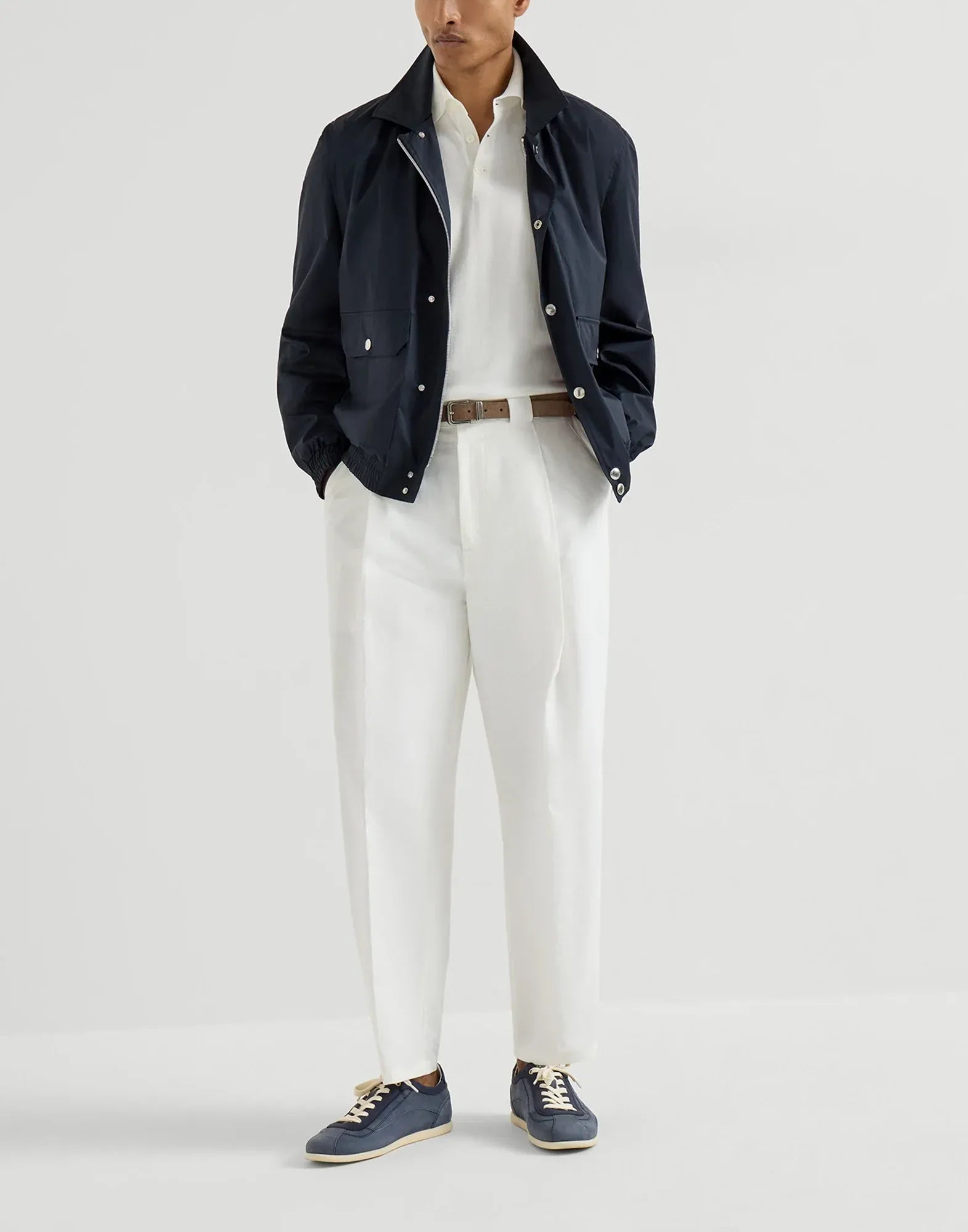 Camisa polo de malha de algodão branca com logo Brunello Cucinelli