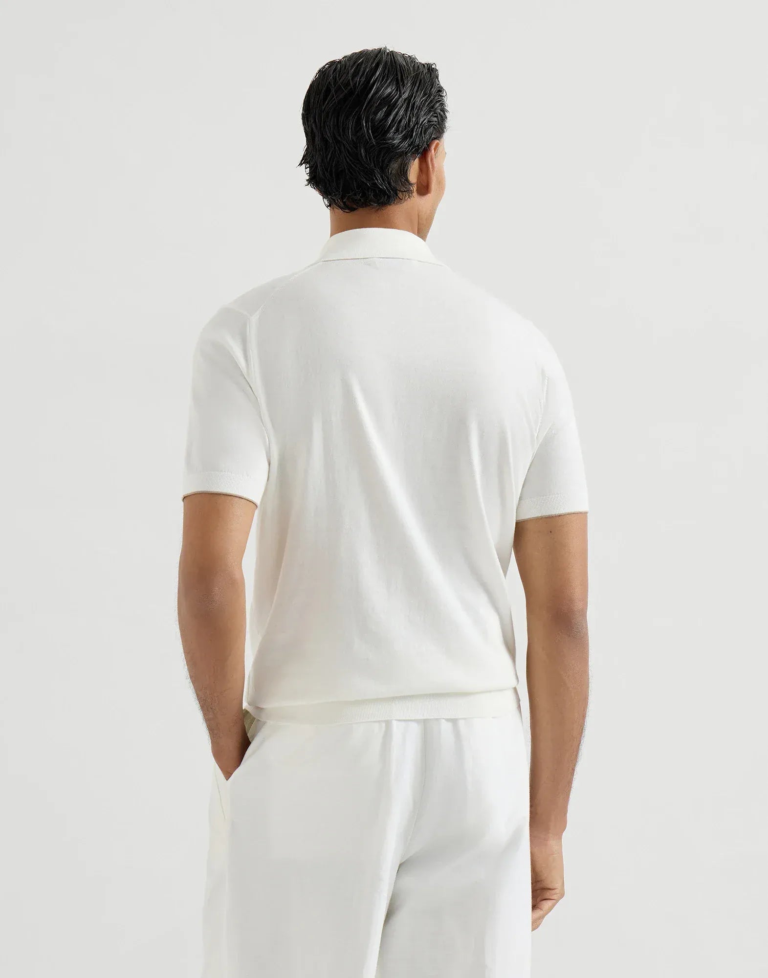 Camisa polo de malha de algodão branca com logo Brunello Cucinelli