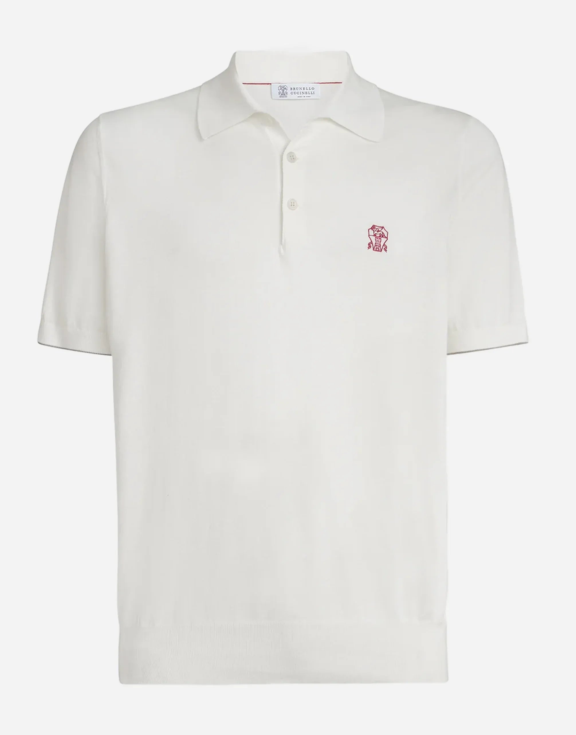 Brunello Cucinelli White Cotton Knit Polo Logo Shirt