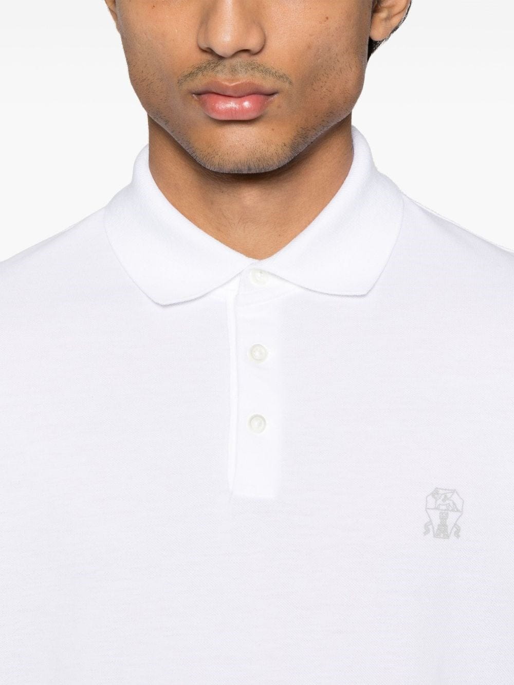 Brunello Cucinelli White Cotton Piqué Polo Logo Shirt
