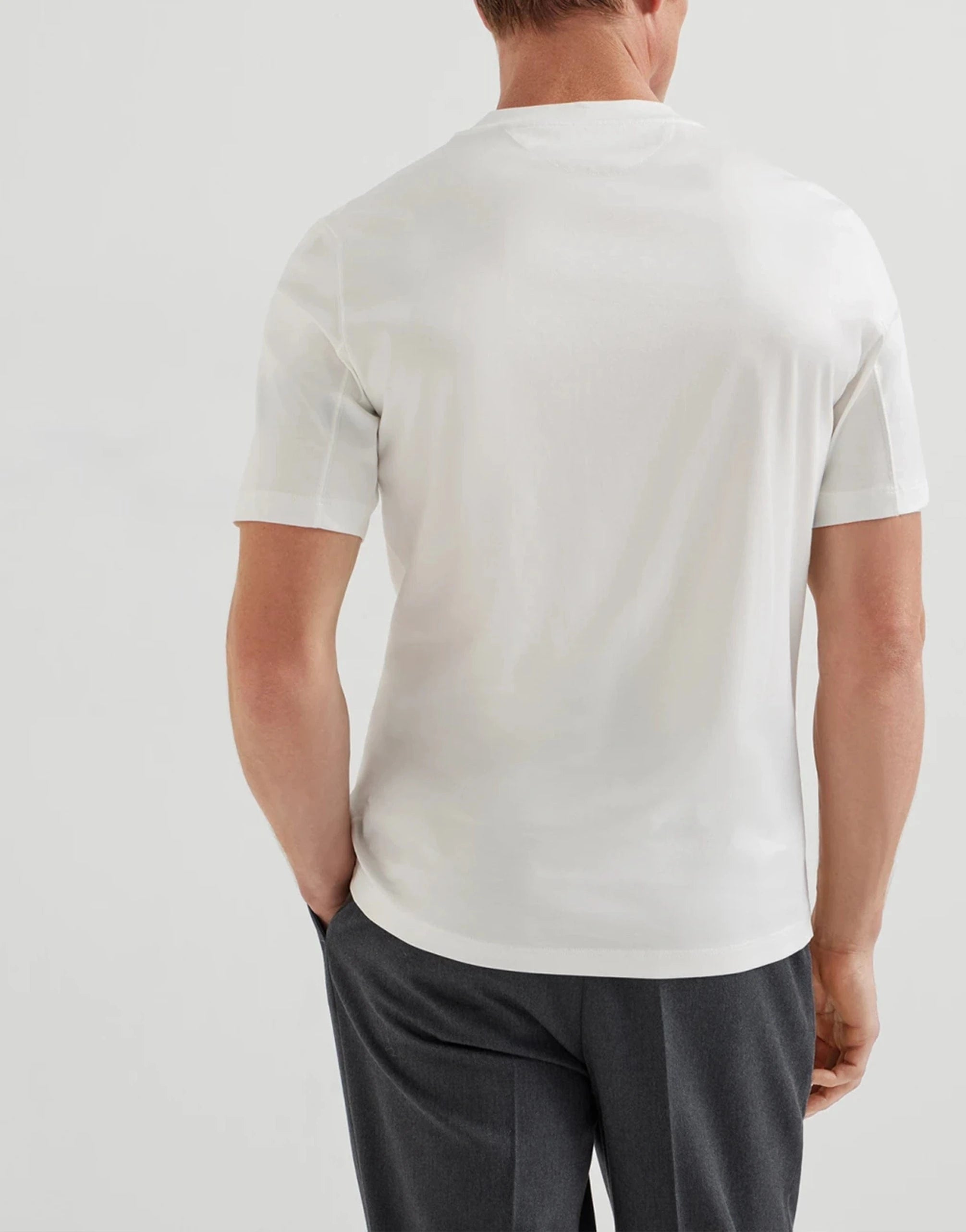 Brunello Cucinelli White Crewneck Logo Cotton T-Shirt