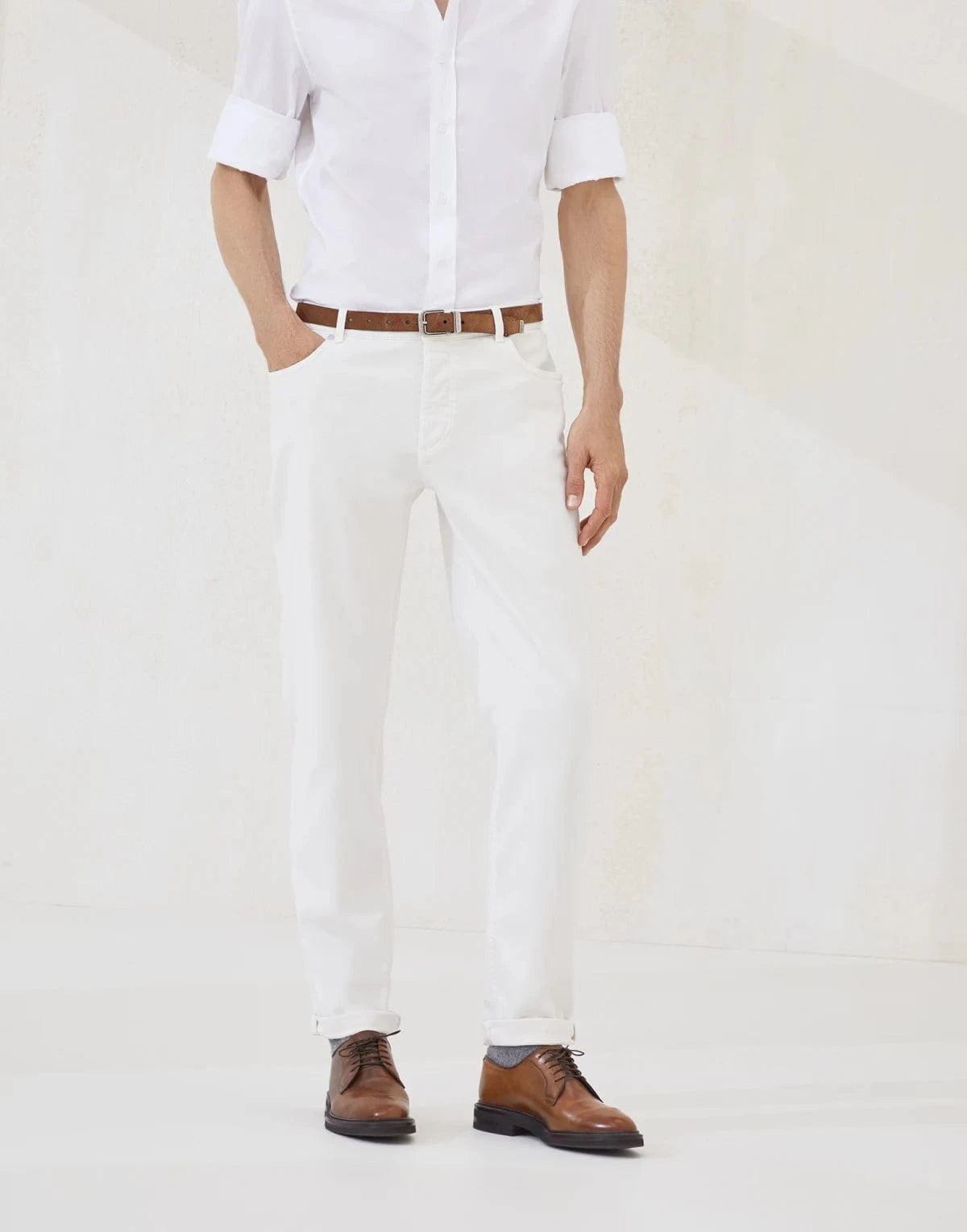 Brunello Cucinelli White Garment-Dyed Jeans