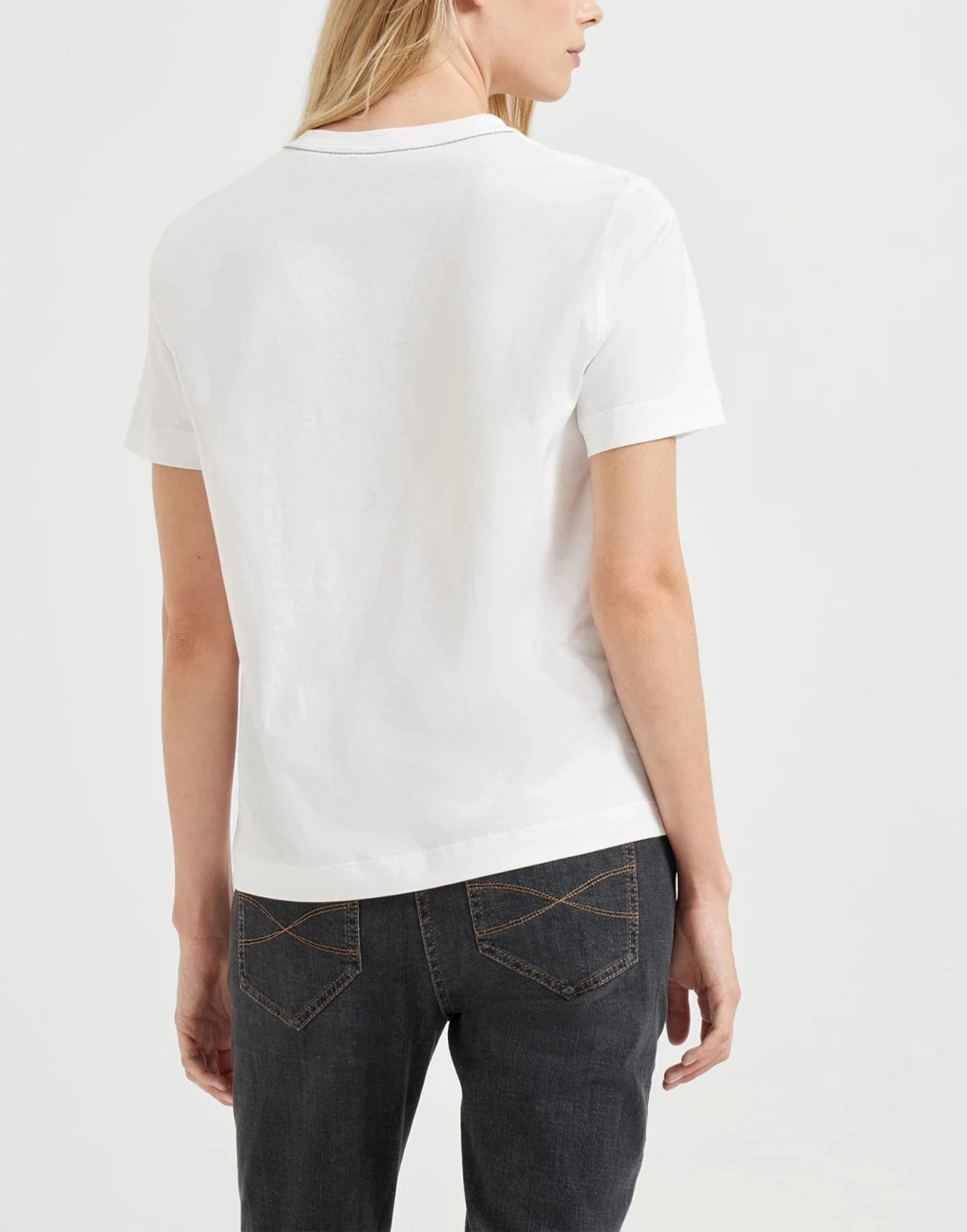 Brunello Cucinelli White Monili-Embellished Cotton T-Shirt