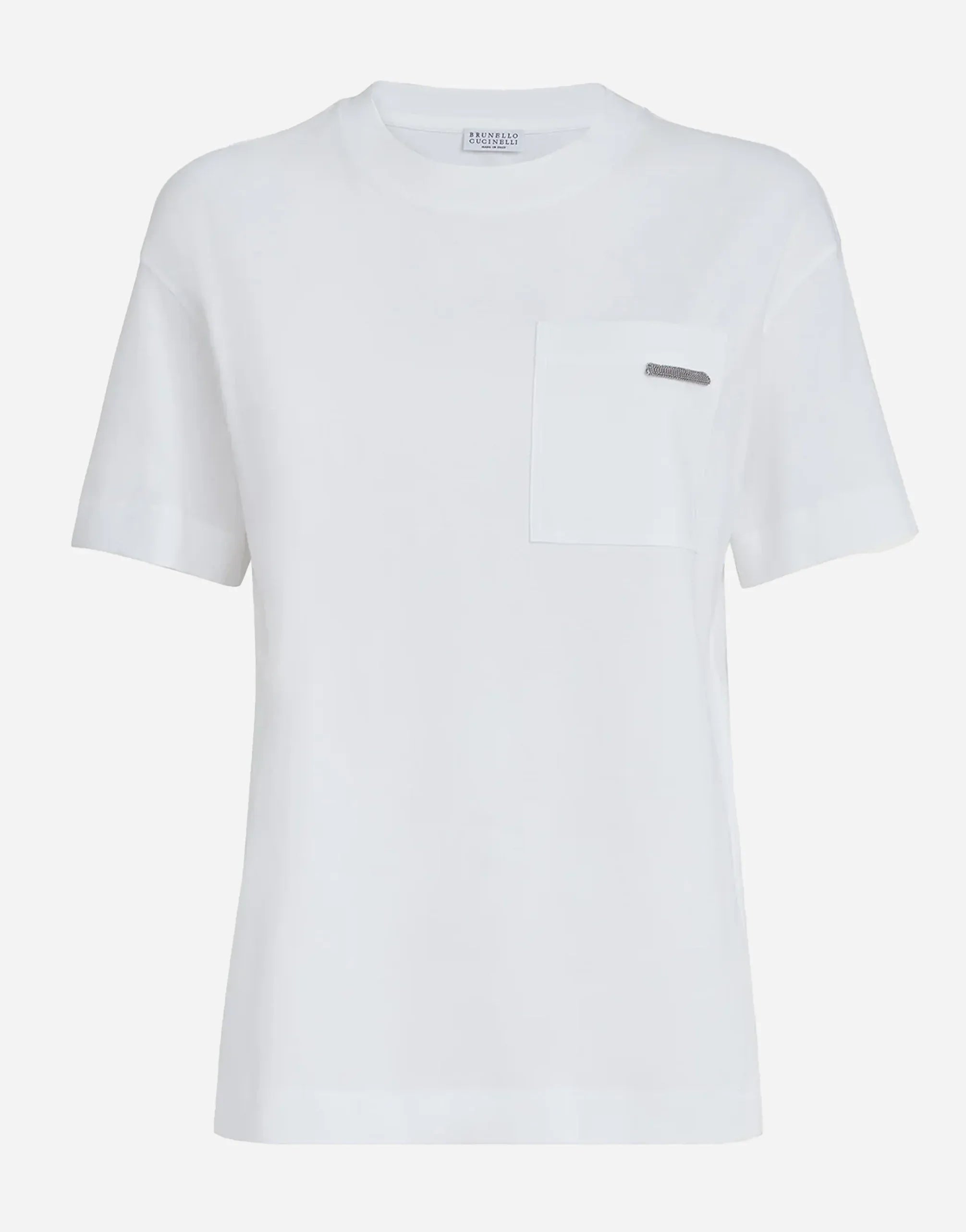 Brunello Cucinelli White Shiny Tab Jersey T-Shirt
