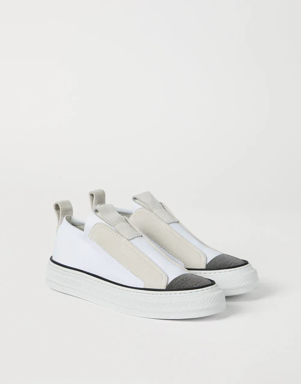 Brunello Cucinelli White Suede Slip-On Sneakers