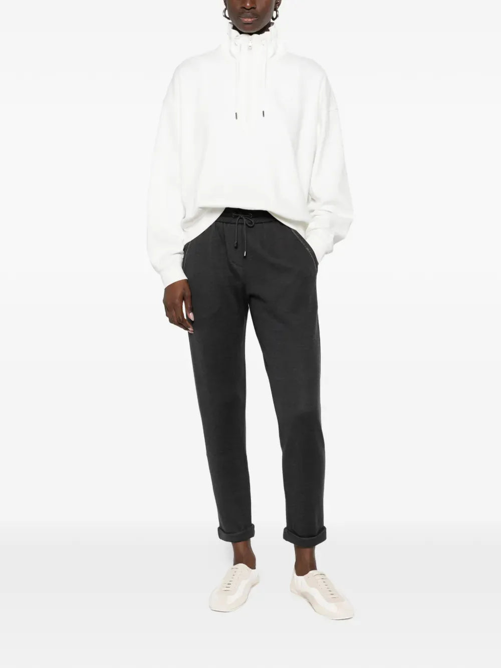 Brunello Cucinelli White Zip-Collar Sweatshirt