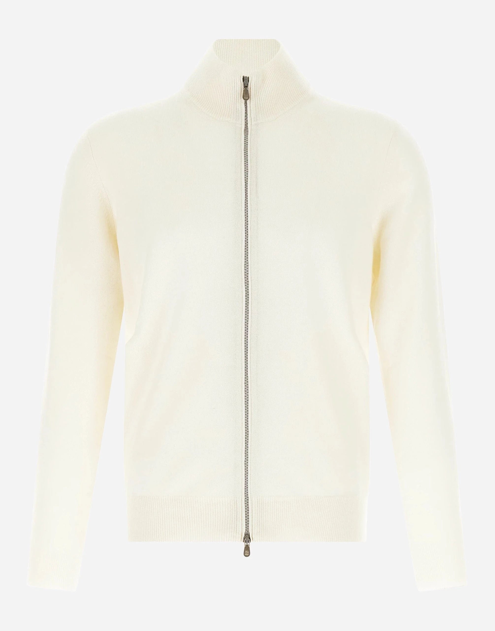 Brunello Cucinelli White Zip-Up Cashmere Turtleneck Cardigan