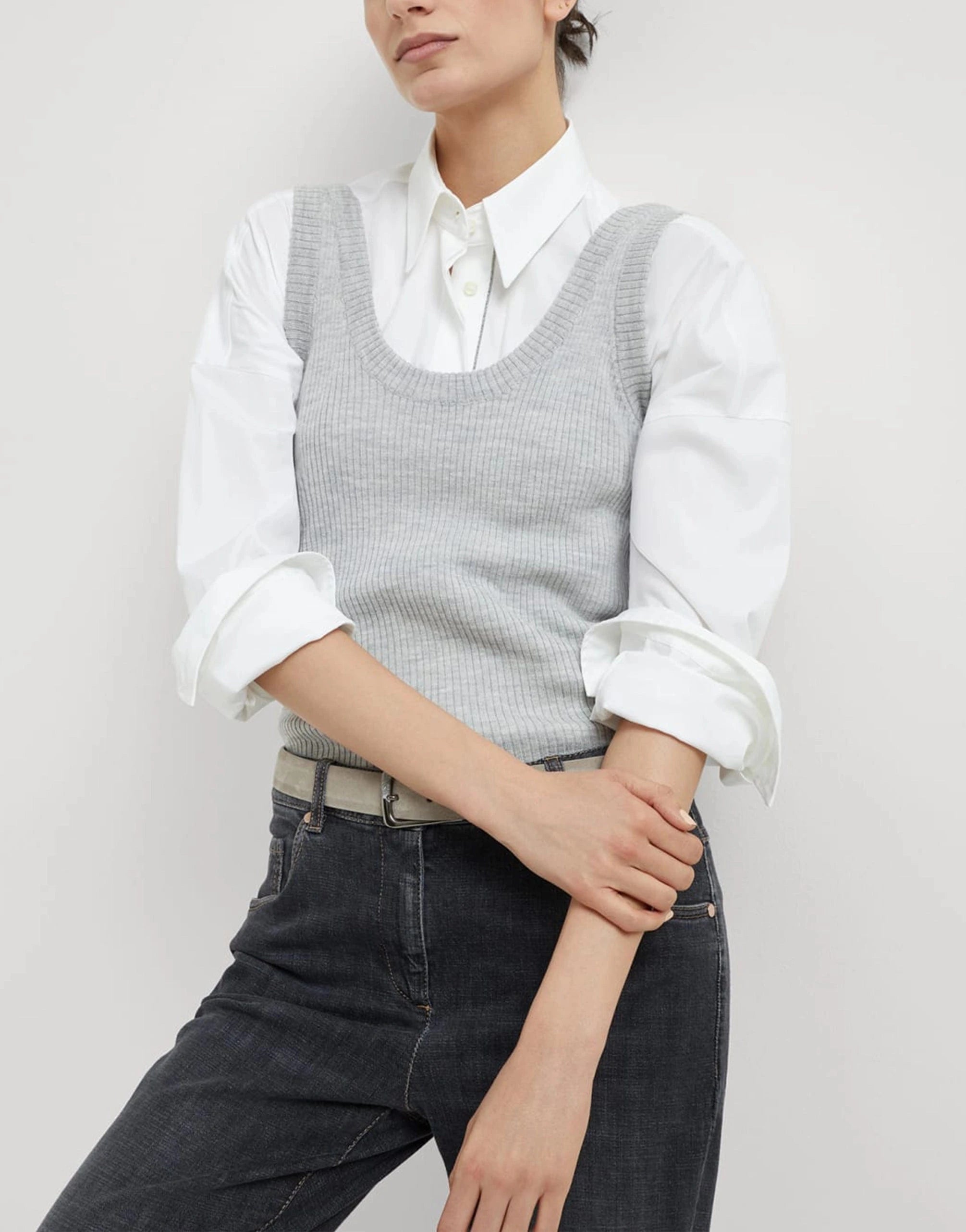 Brunello Cucinelli Wool-Cashmere Blend Rib Knit Tank Top