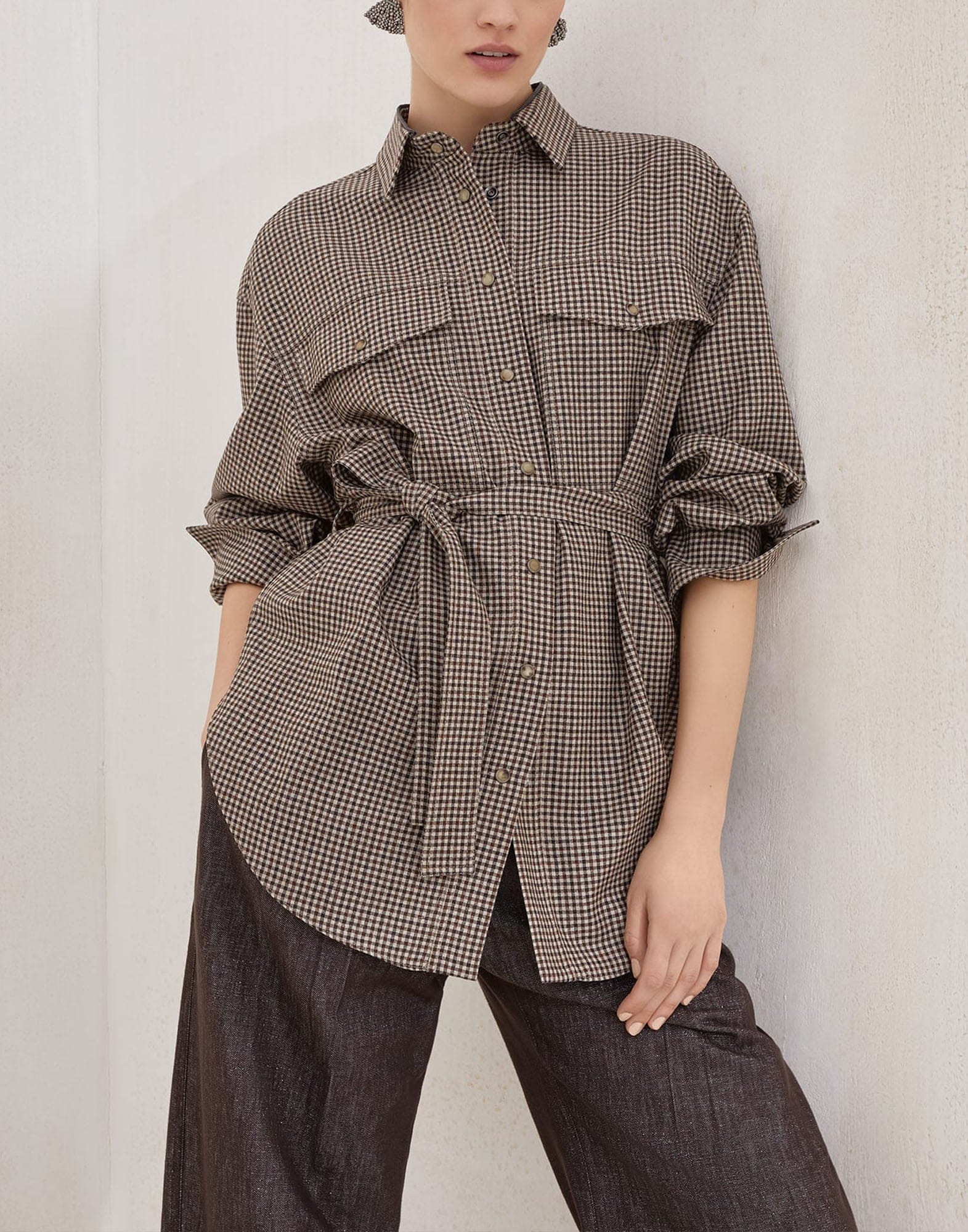 Brunello Cucinelli Wool Check Belted Shirt
