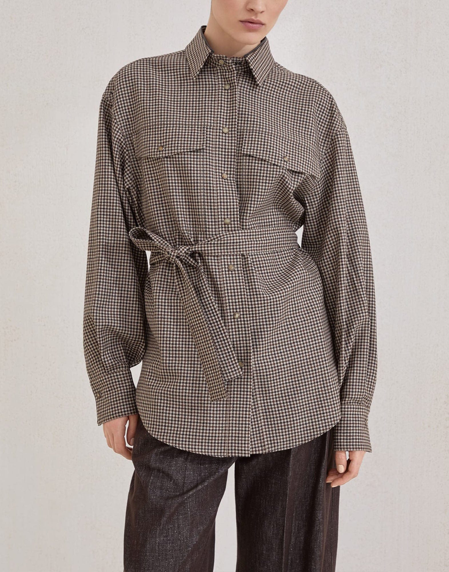 Brunello Cucinelli Wool Check Belted Shirt