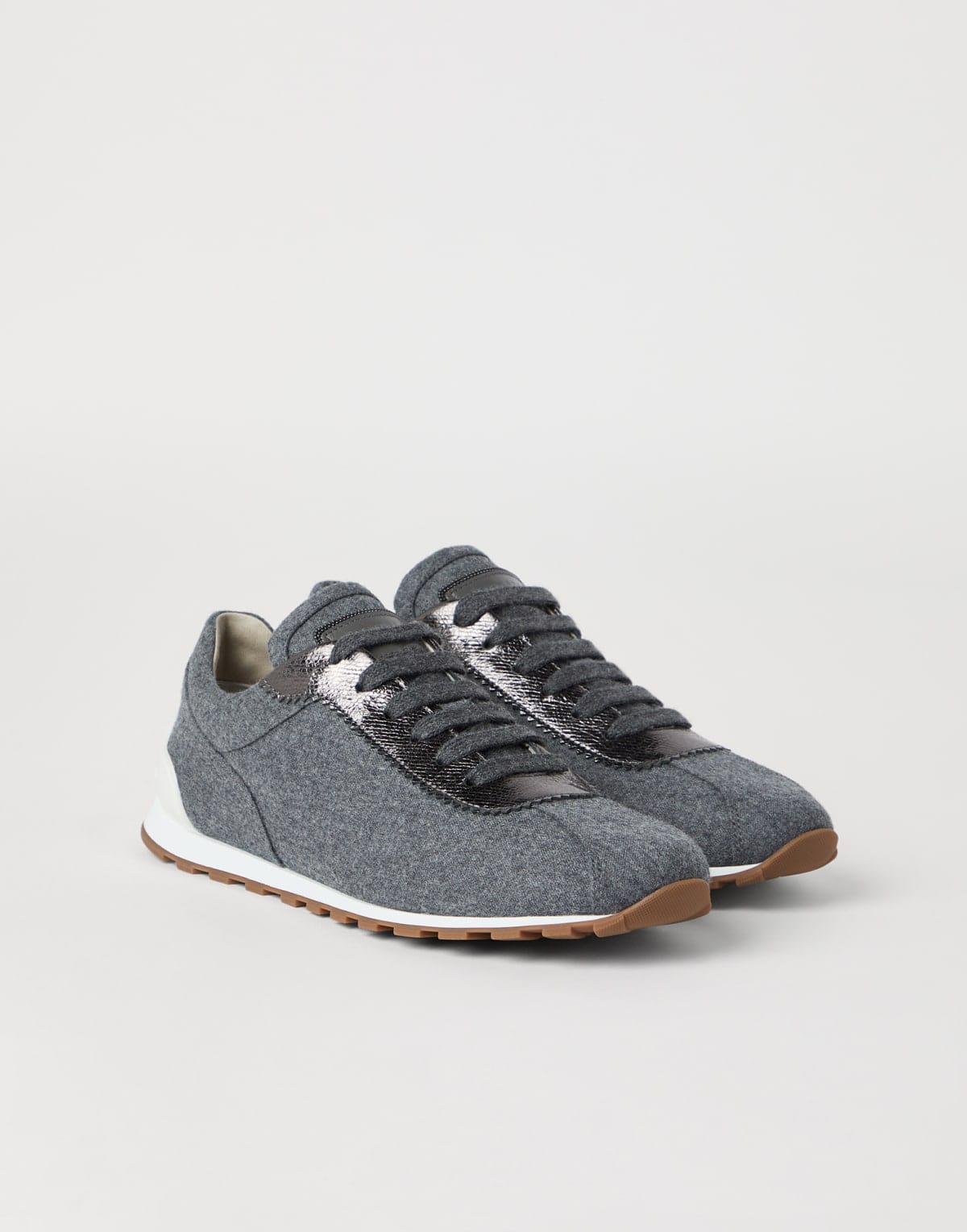 Brunello Cucinelli Wool Flannel Lamé Monili Sneakers