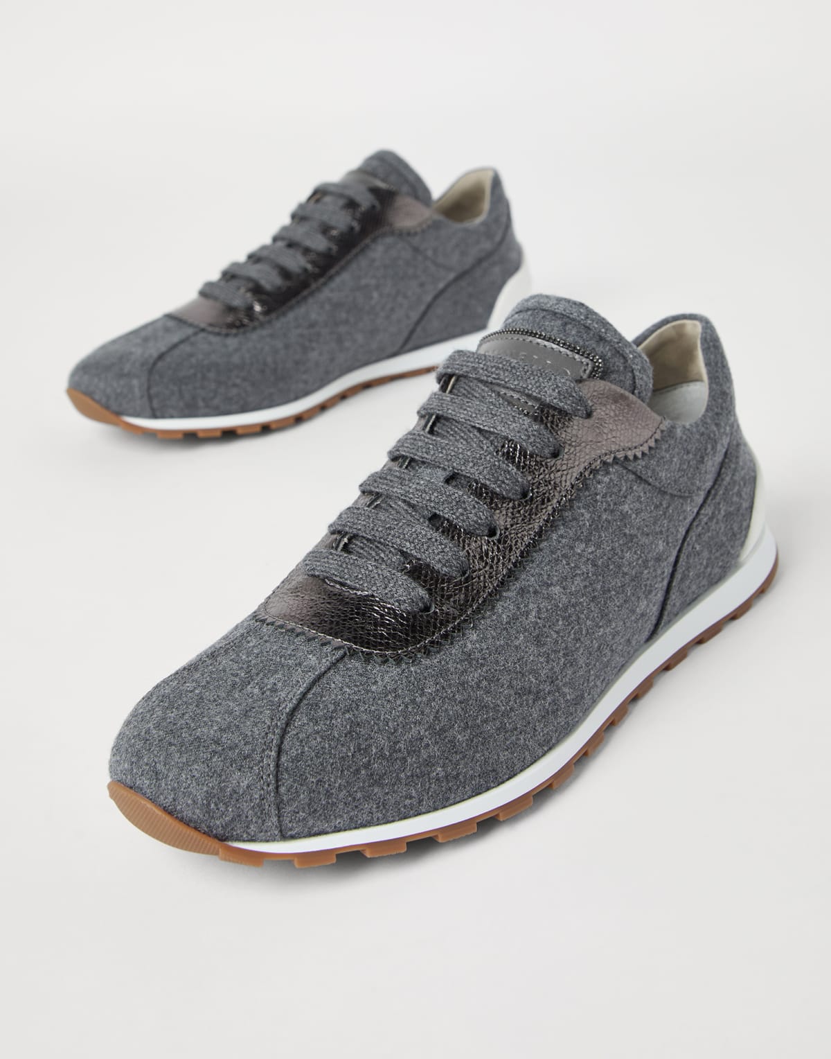 Brunello Cucinelli Wool Flannel Lamé Monili Sneakers