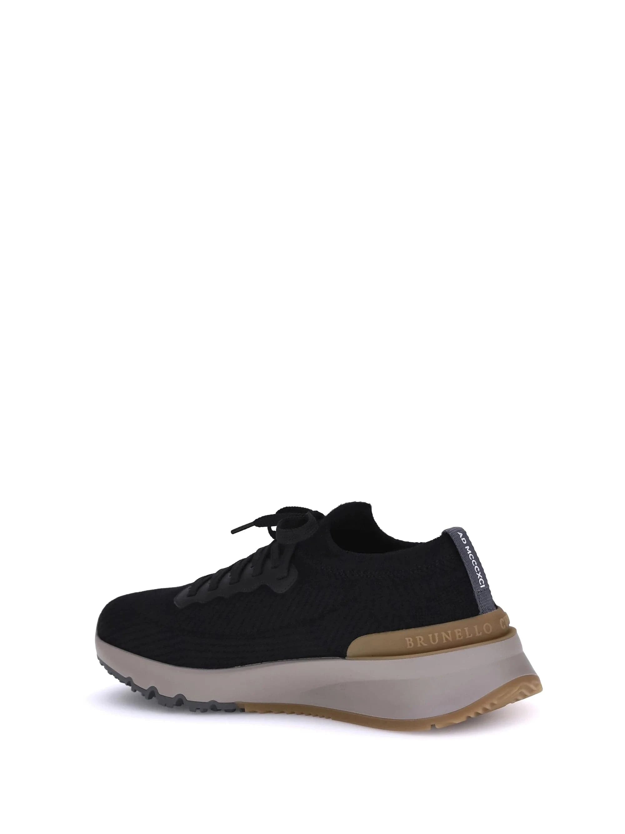 Brunello Cucinelli Wool-Knit Leather Sneakers