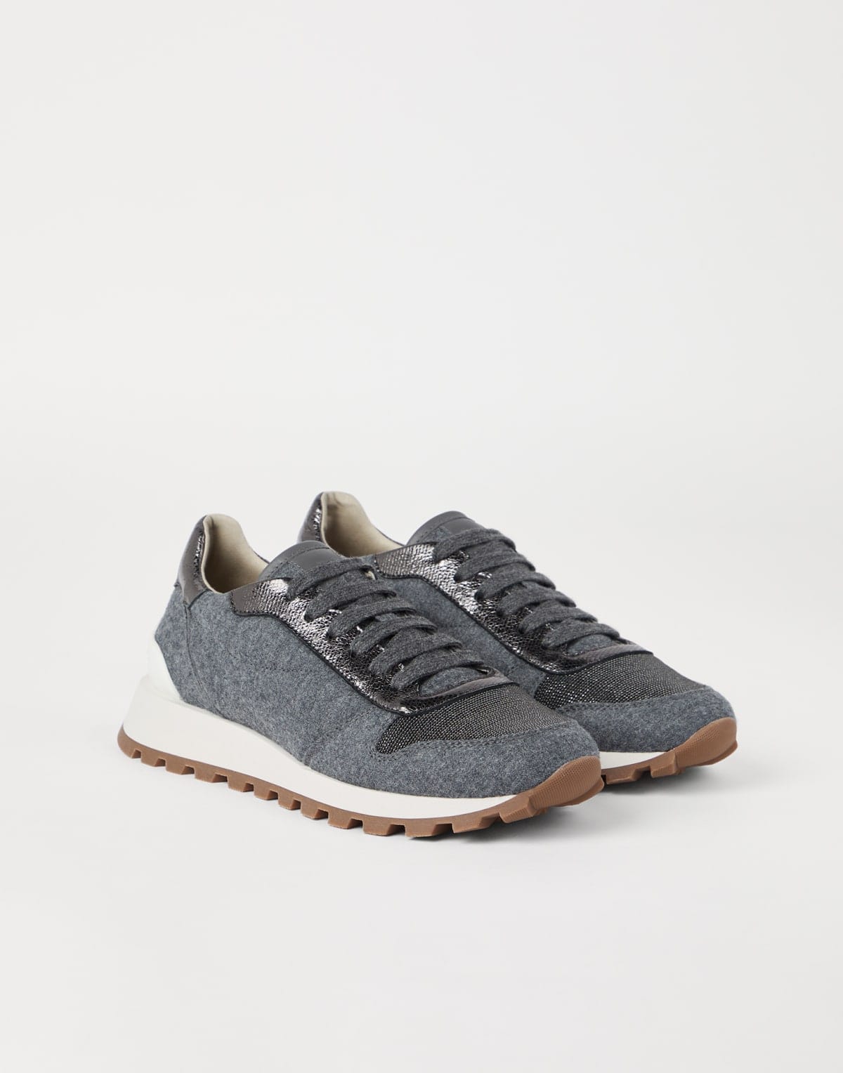 Brunello Cucinelli Wool Lamé Leather Sneakers