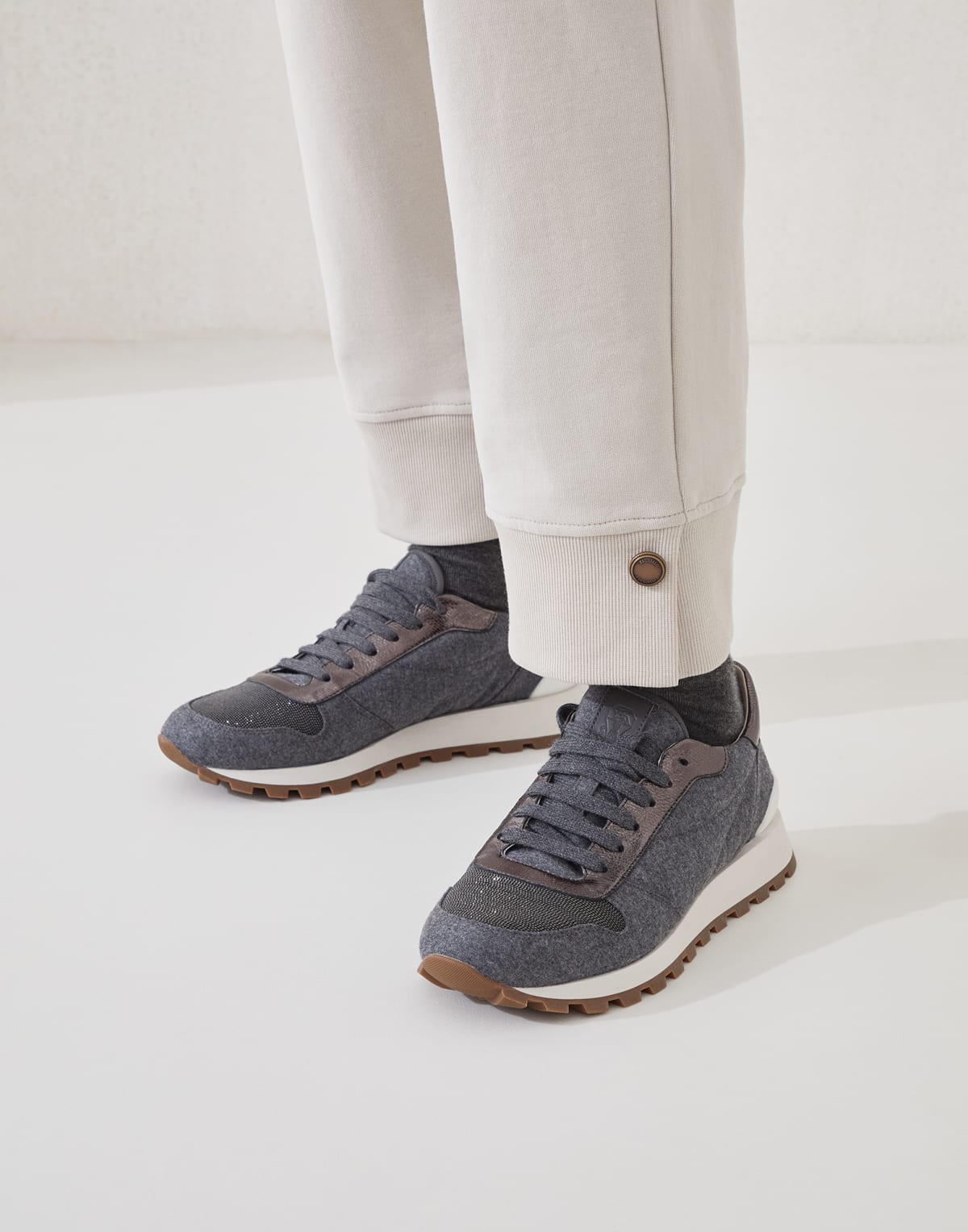 Brunello Cucinelli Wool Lamé Leather Sneakers