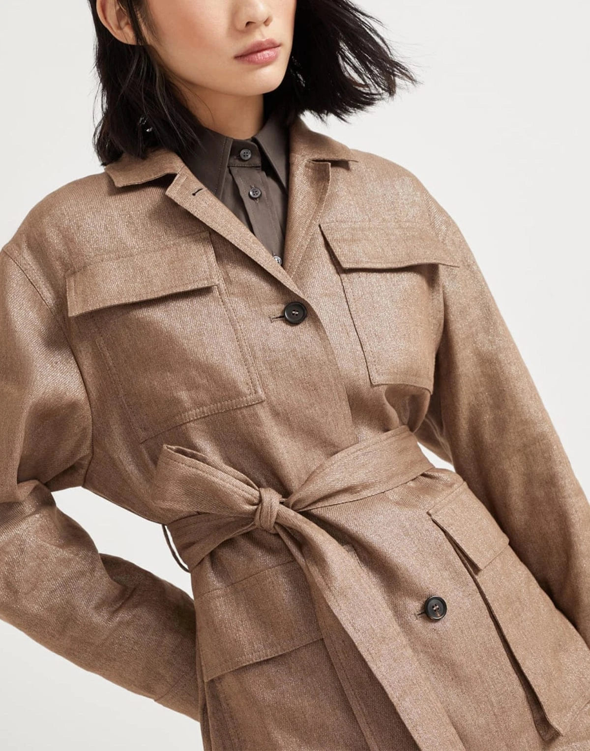 Brunello Cucinelli Wool-Linen Blend Sparkling Twill Blazer Jacket