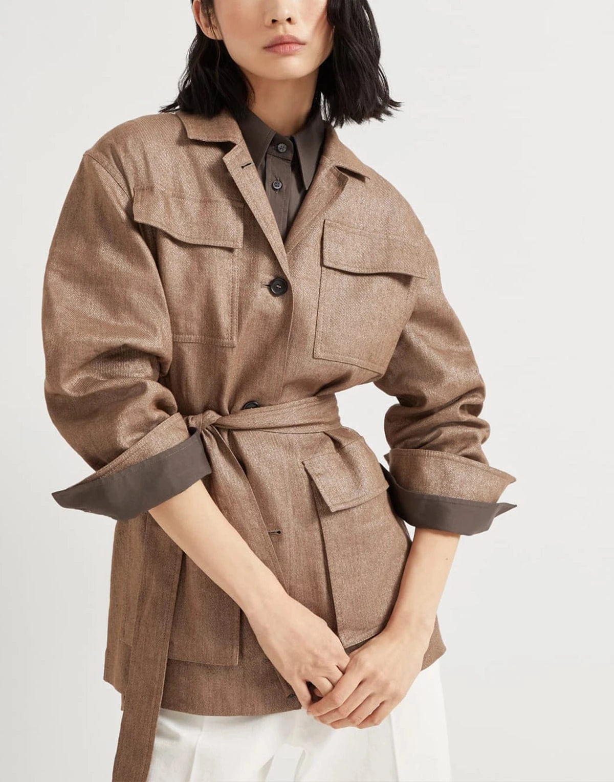 Brunello Cucinelli Wool-Linen Blend Sparkling Twill Blazer Jacket