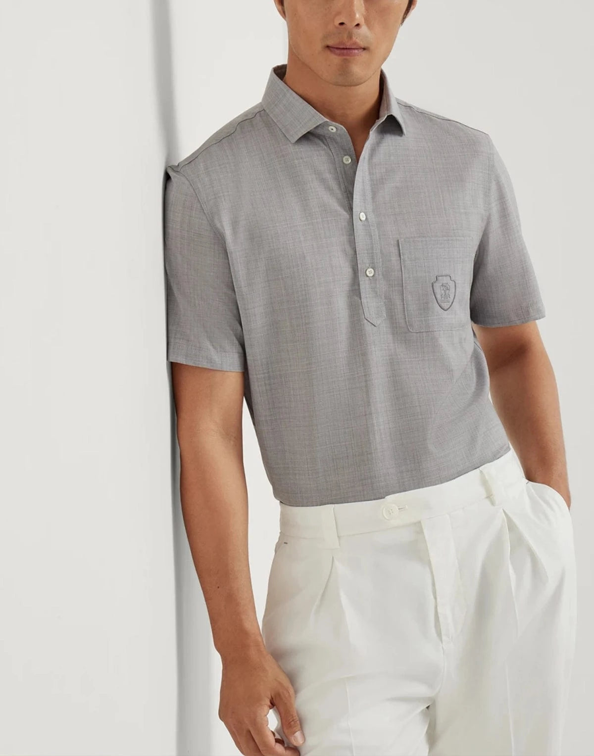Brunello Cucinelli Wool Poplin Logo Polo Shirt