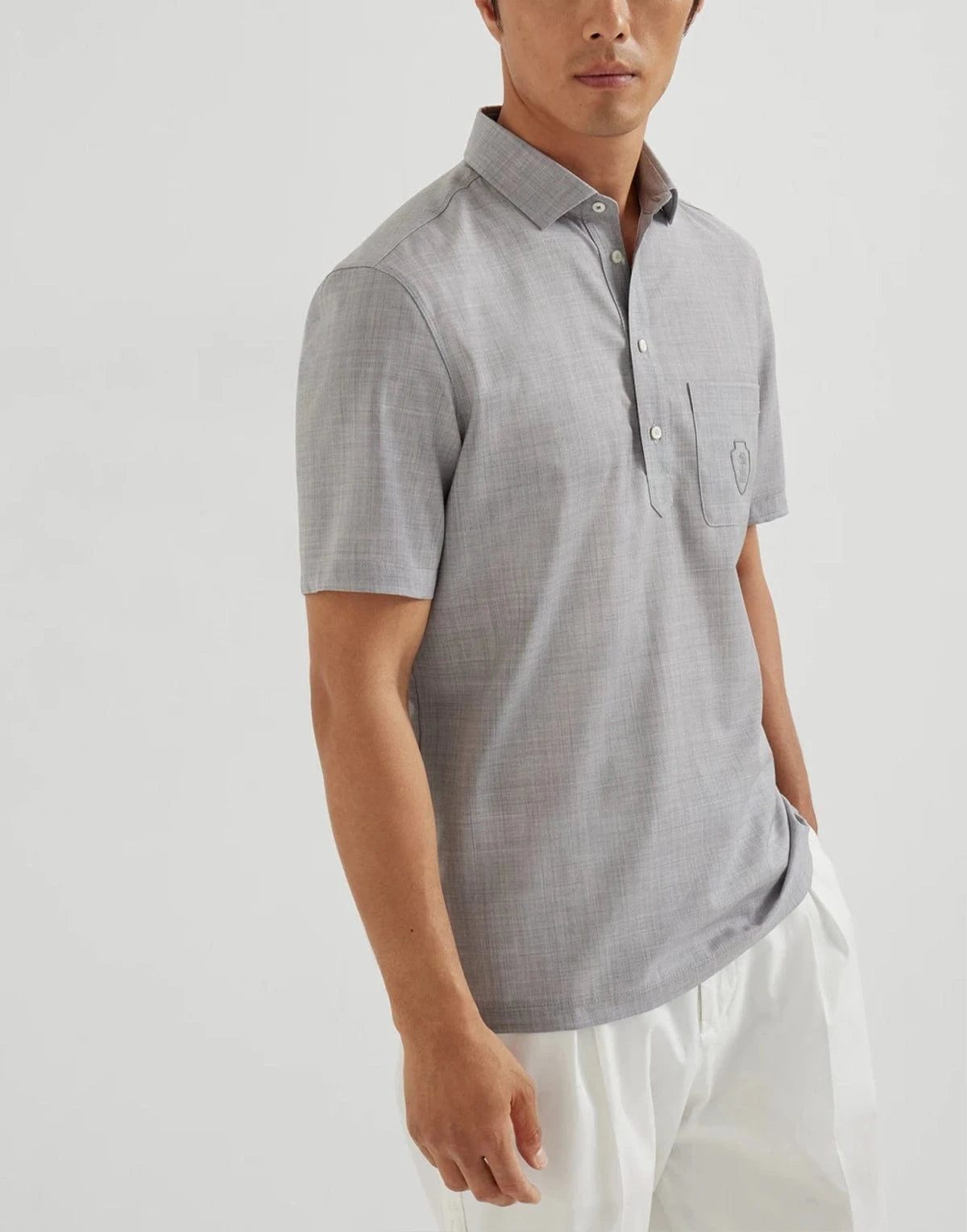 Brunello Cucinelli Wool Poplin Logo Polo Shirt
