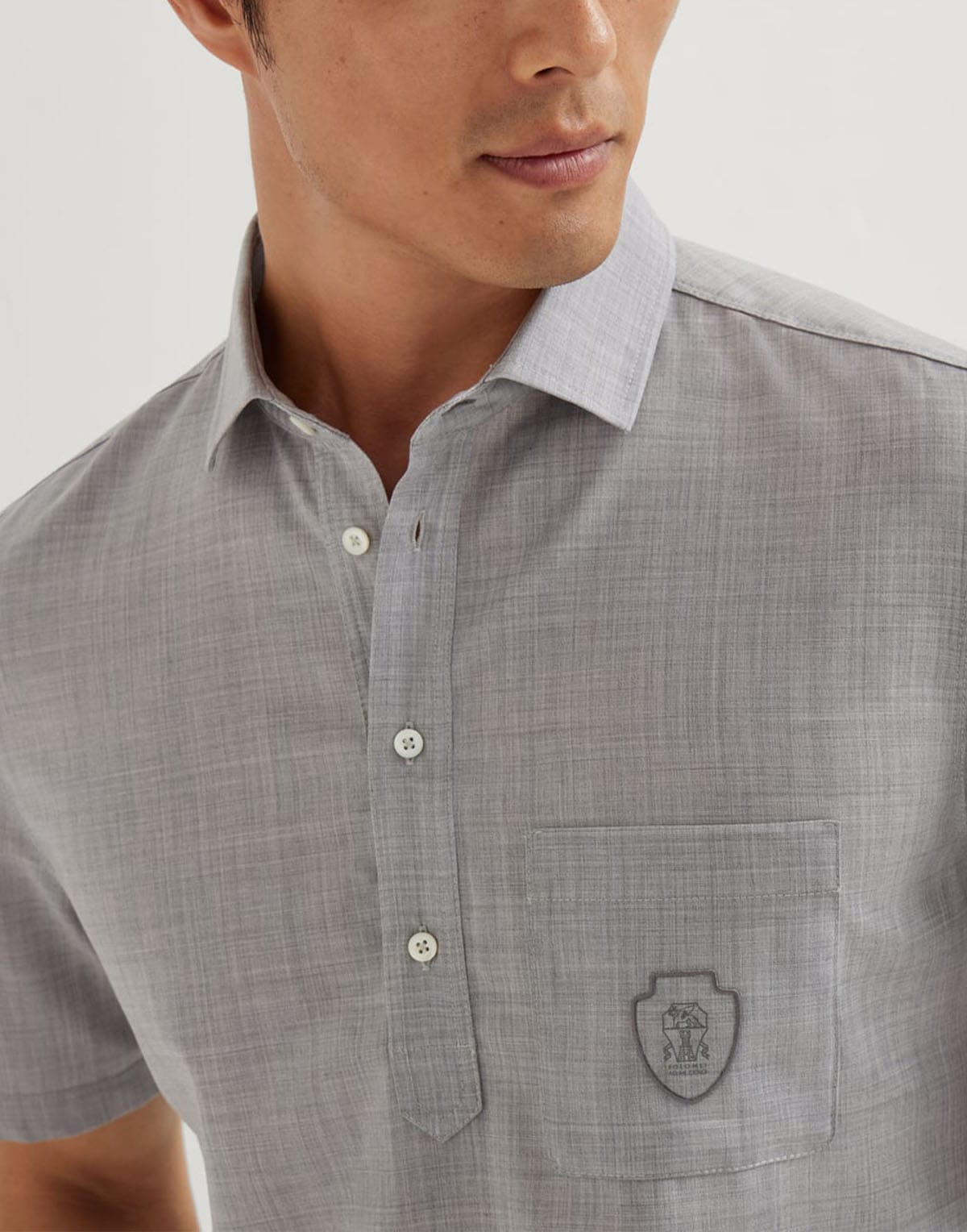 Brunello Cucinelli Wool Poplin Logo Polo Shirt