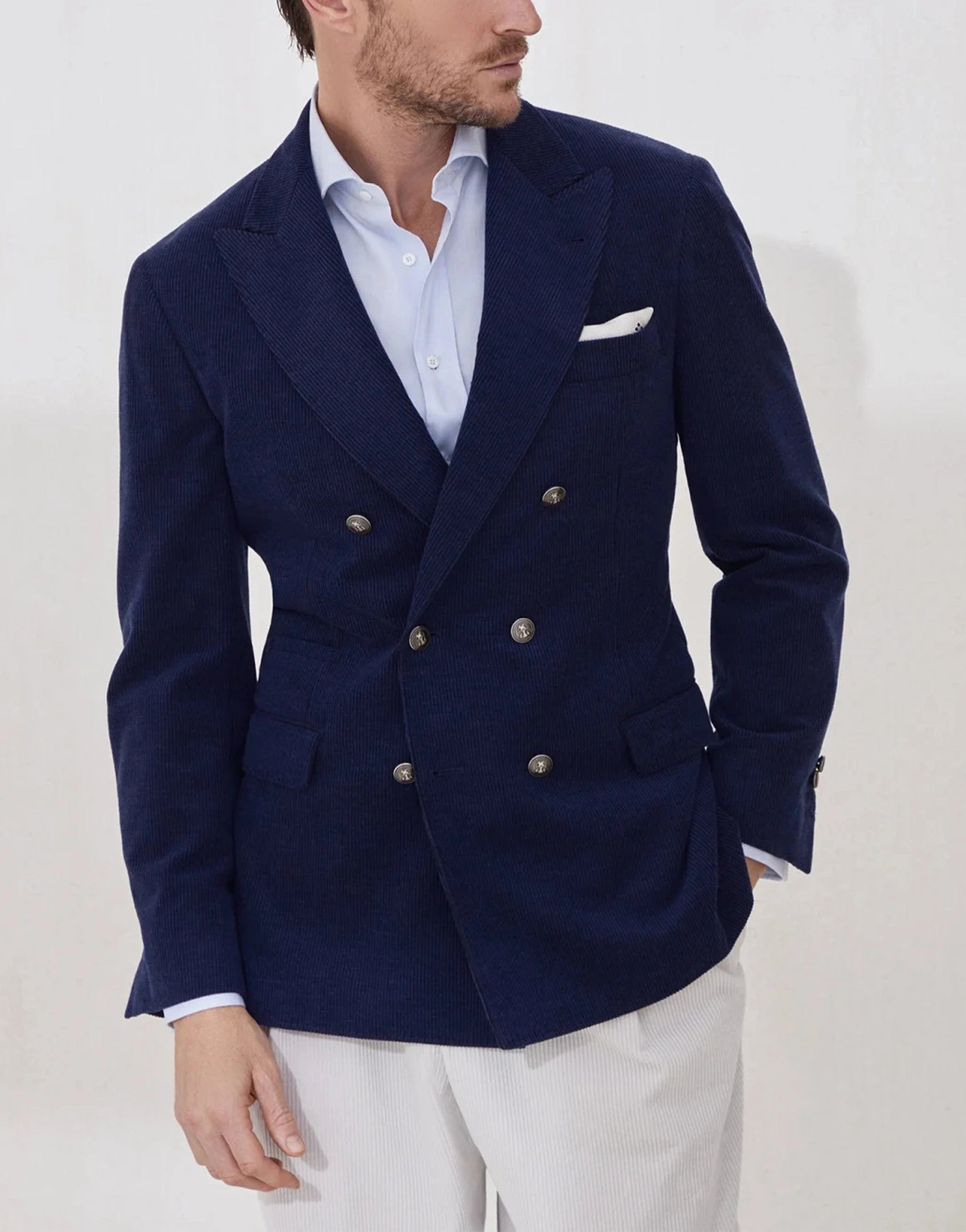 Brunello Cucinelli Wool-Silk Blend Corduroy Double-Breasted Suit