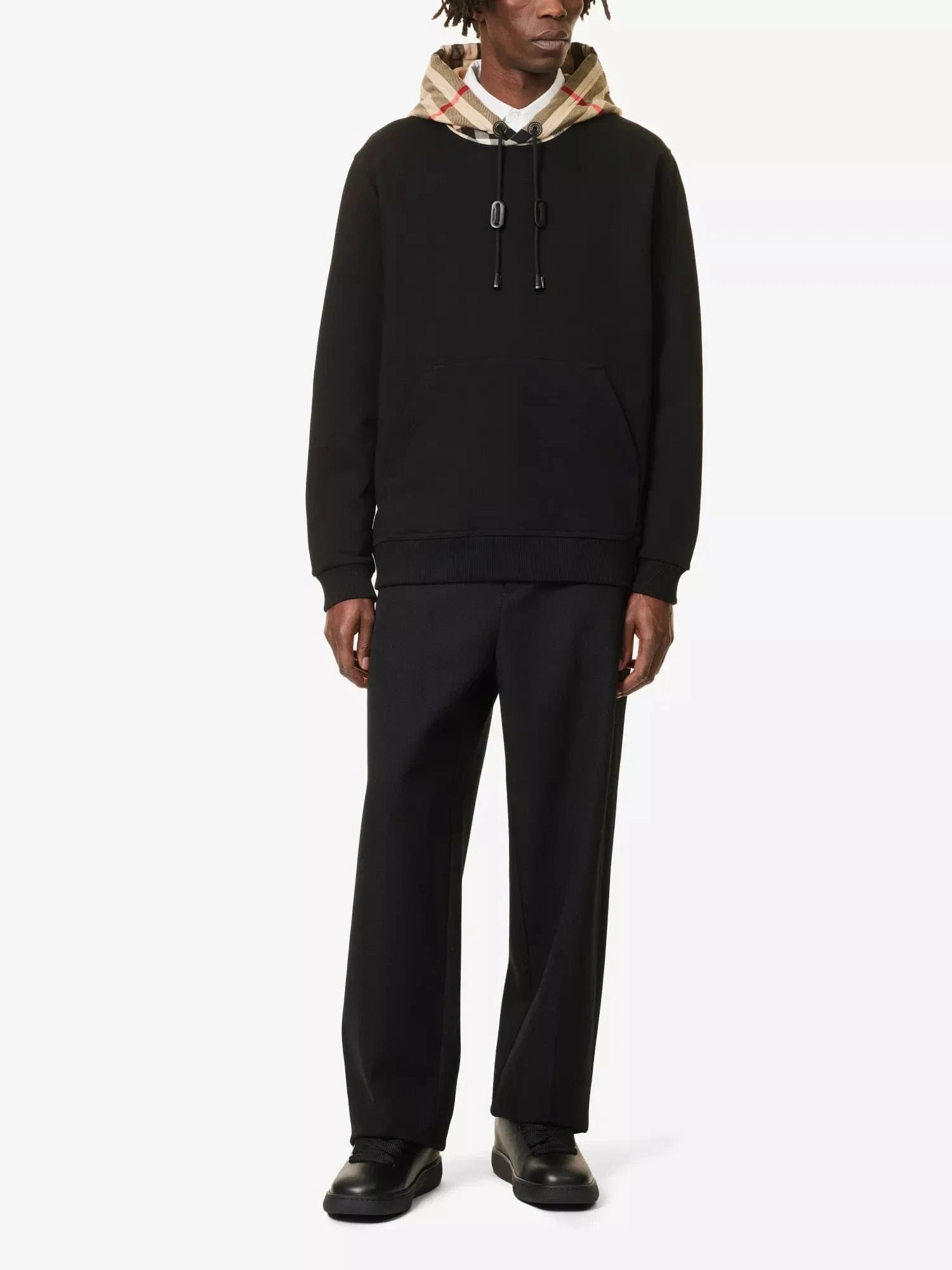 Burberry Check Hood Cotton Blend Hoodie