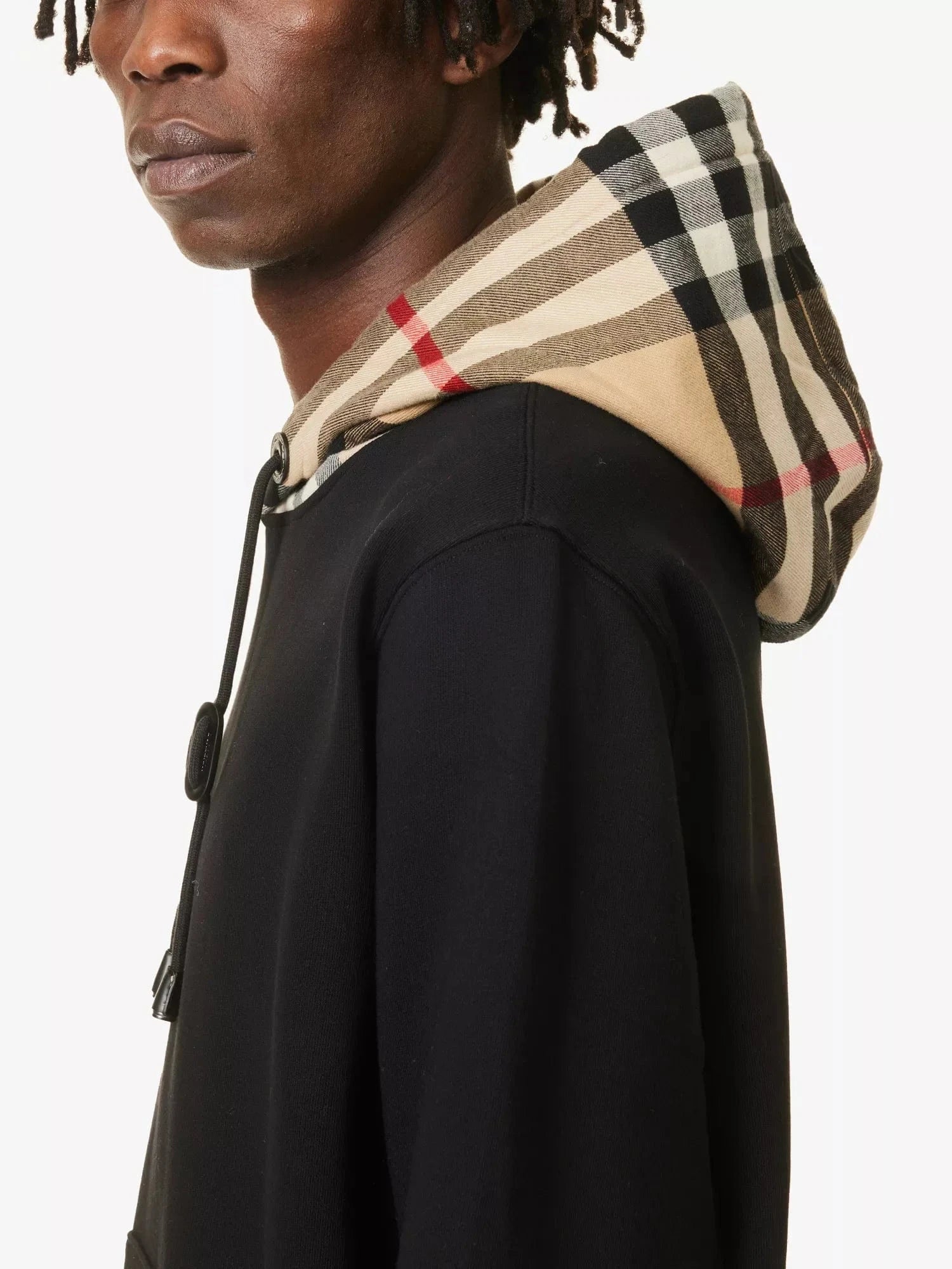 Burberry Check Hood Cotton Blend Hoodie