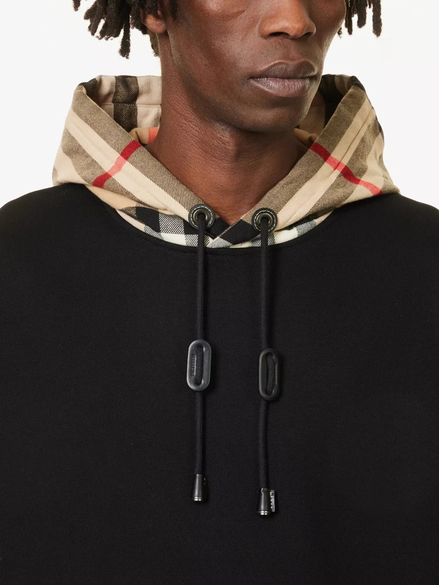 Burberry Check Hood Cotton Blend Hoodie