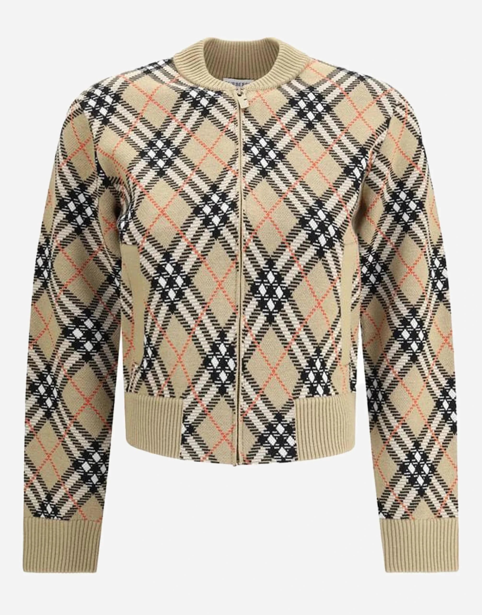 Burberry Checked Zip-Up Cardigan