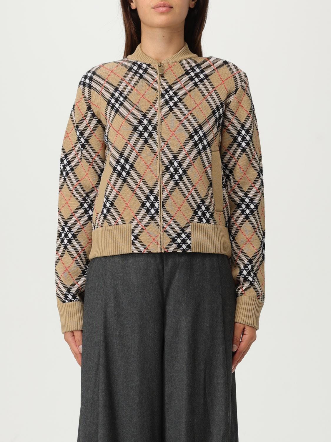 Burberry Checked Zip-Up Cardigan