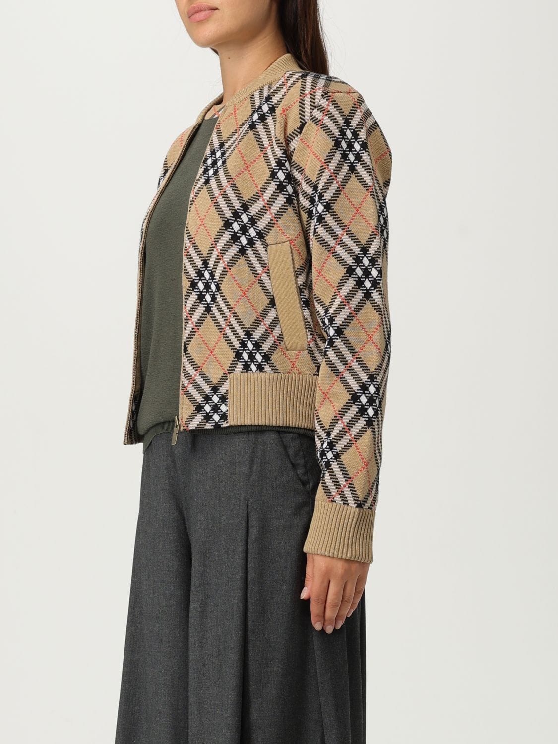 Burberry Checked Zip-Up Cardigan