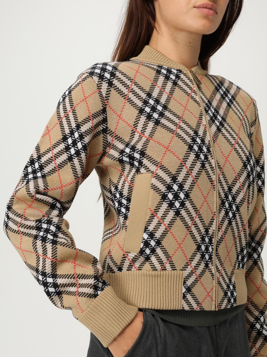 Burberry Checked Zip-Up Cardigan