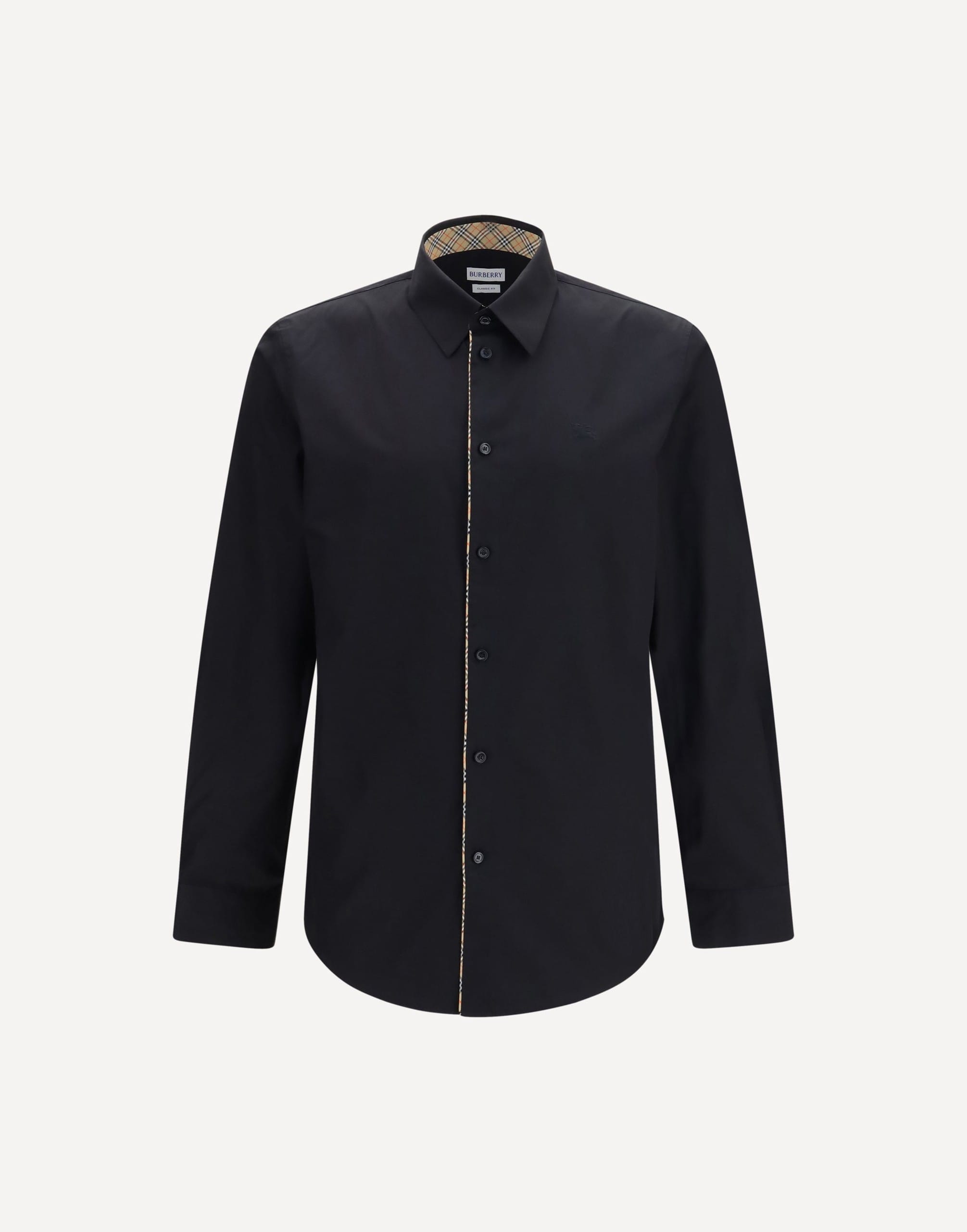 Burberry Cotton Shirt With Check Trims Long Sleeved