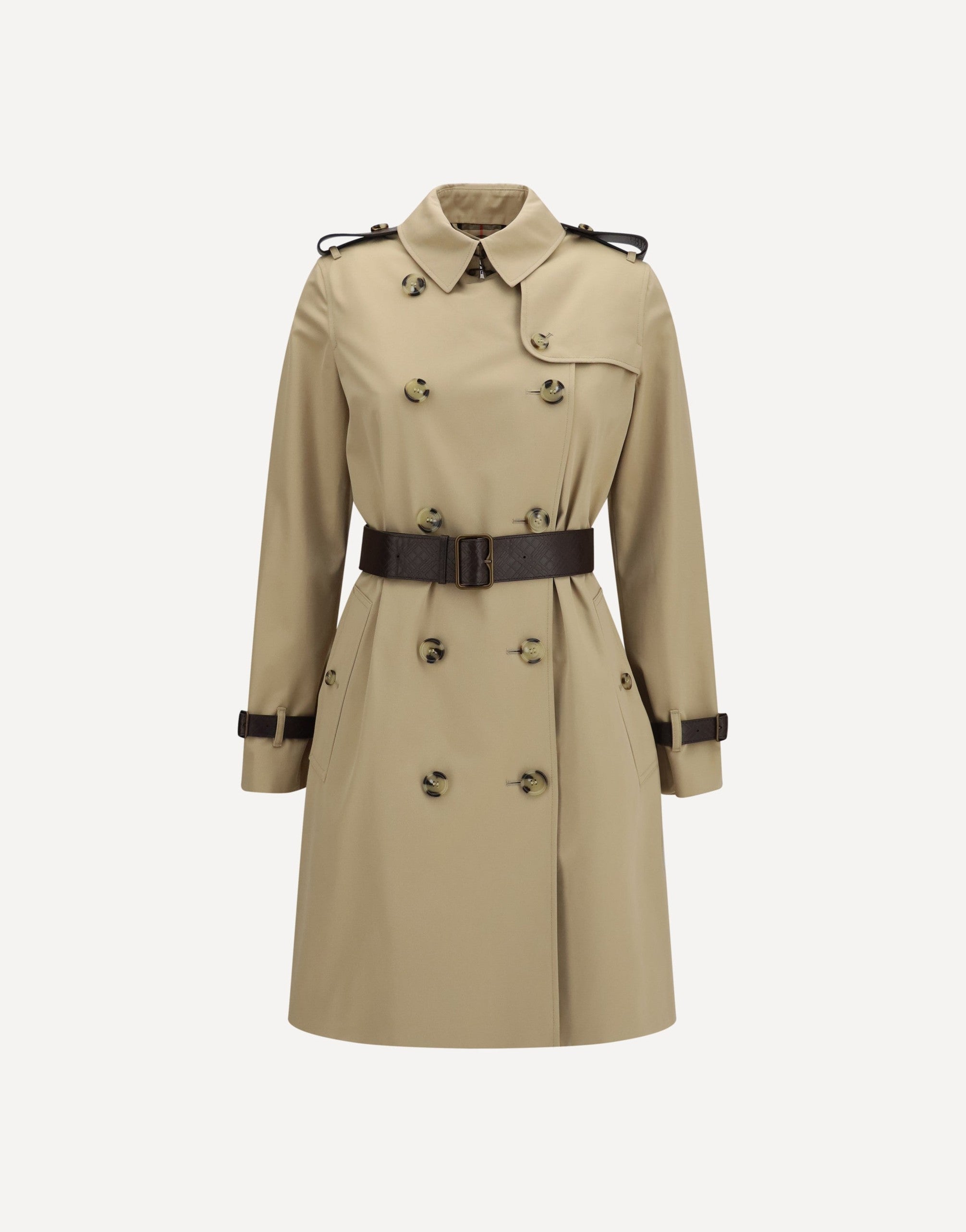 Burberry Kensington 미디 레더 트렌치