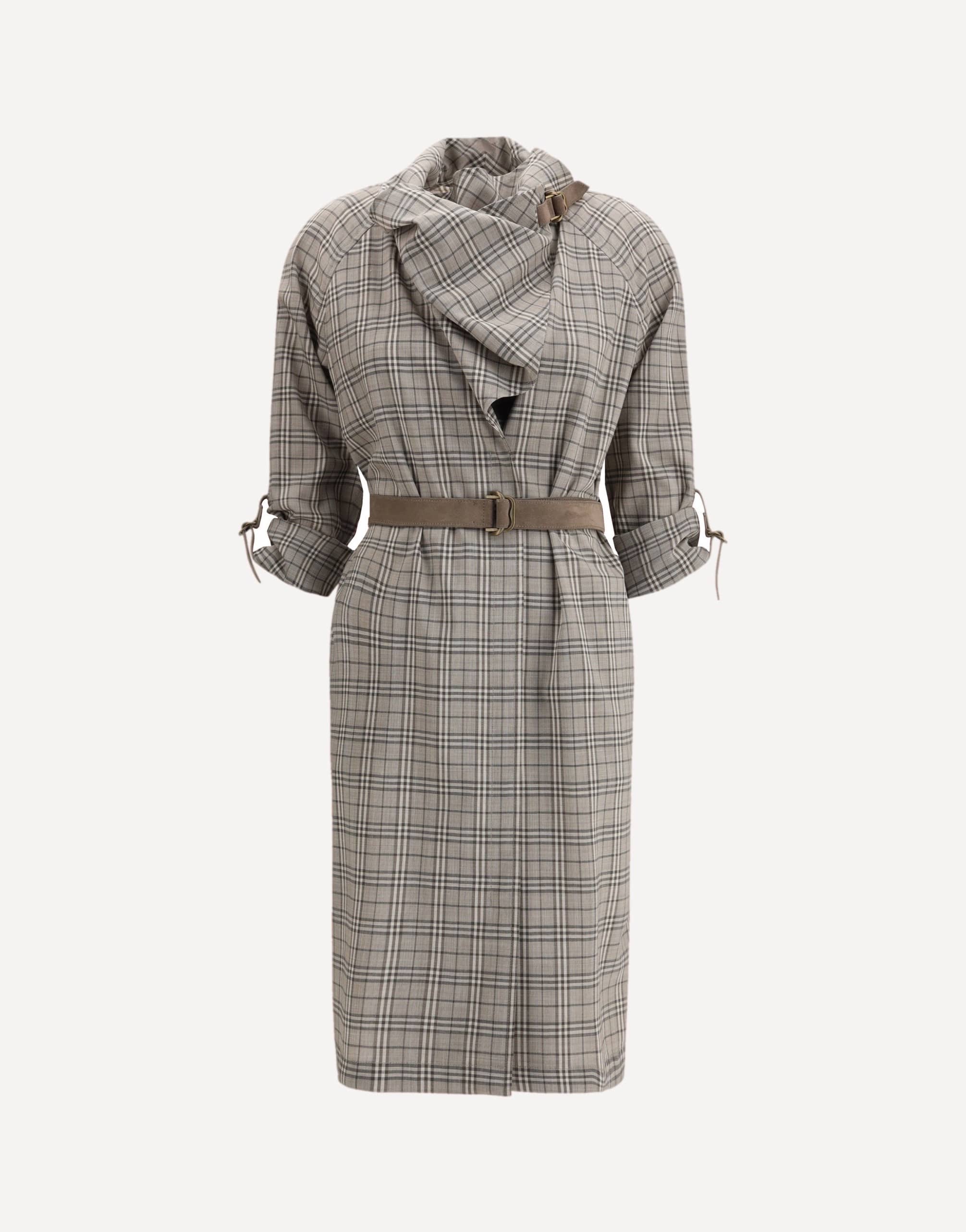 Burberry Wool Check Dress With Shawl Collar