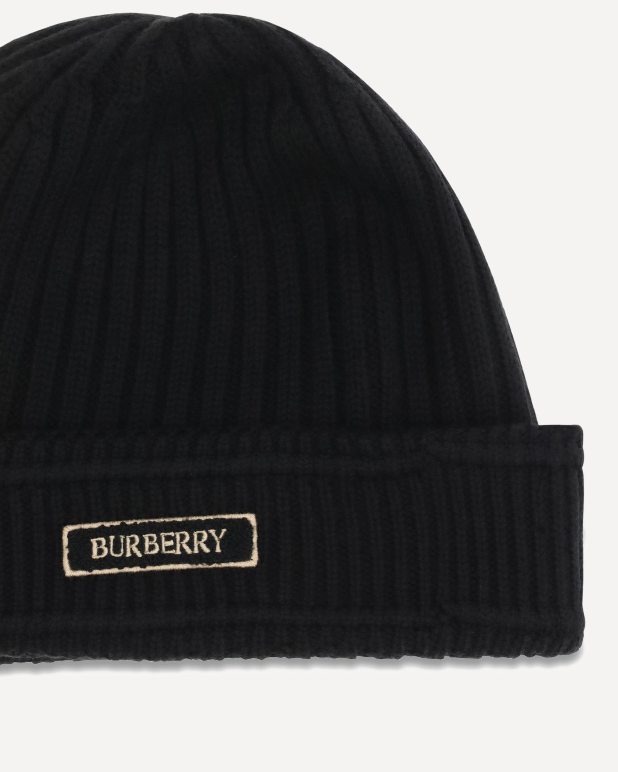 Burberry Burberry Wool Ribbed Beanie With Logo Patch