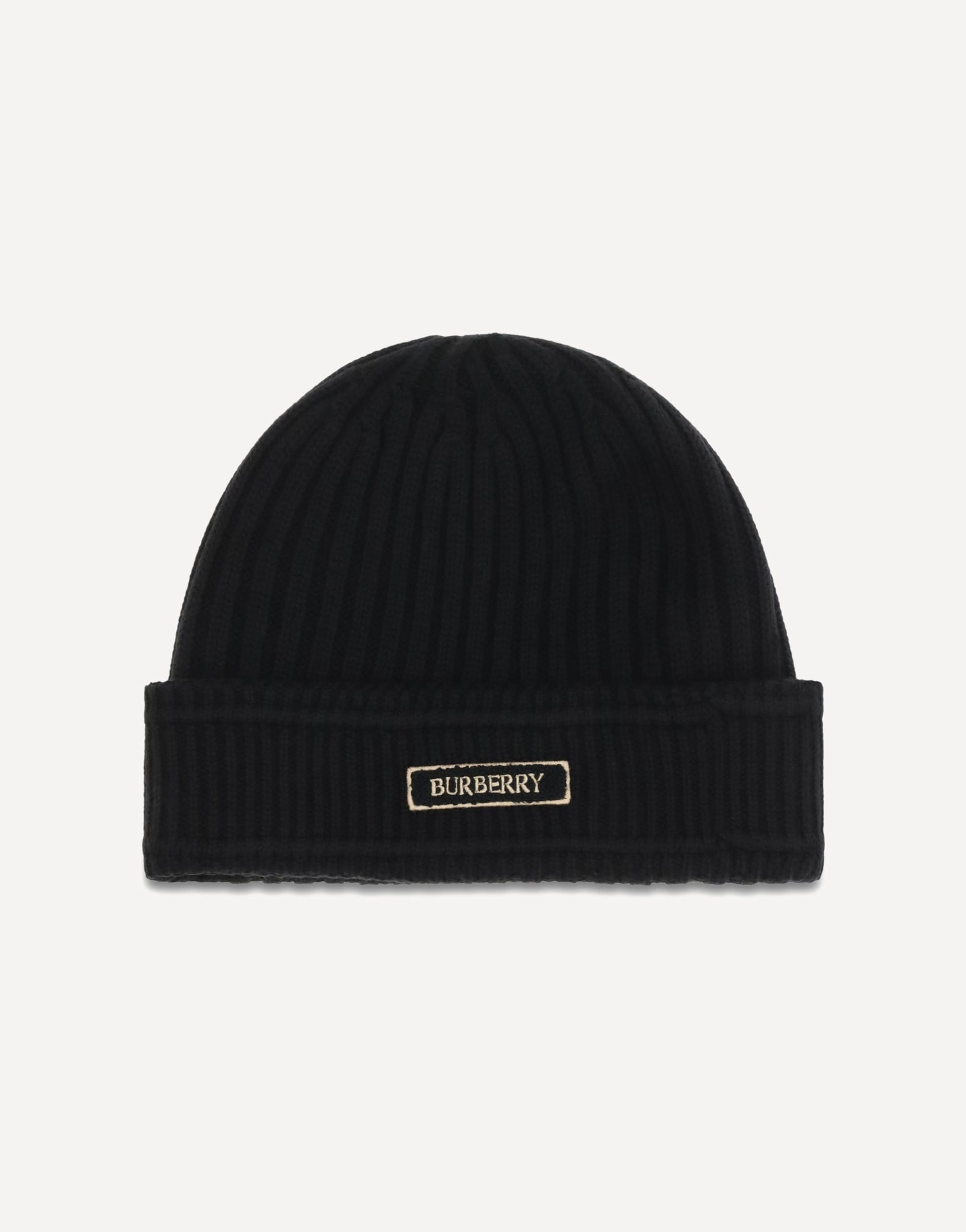 Burberry Burberry Wool Ribbed Beanie With Logo Patch