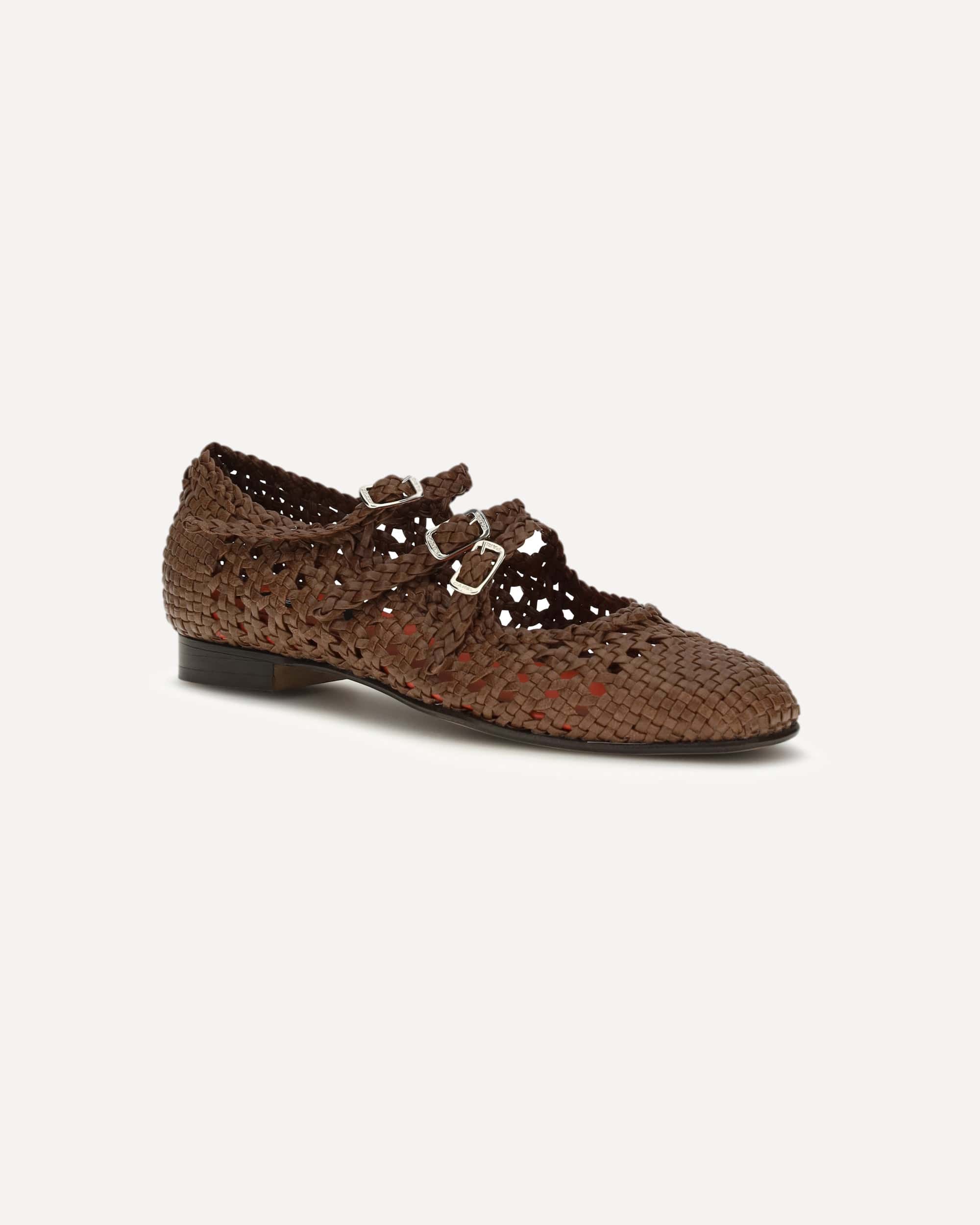 Carel Paris Woven Leather Mary Jane Ballerinas