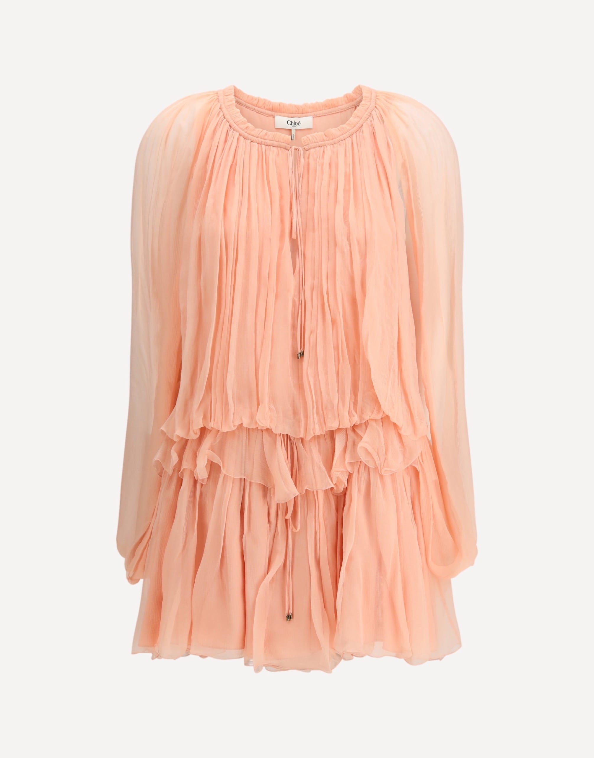 Chloé Mini Dress With Cape In Silk Muslin