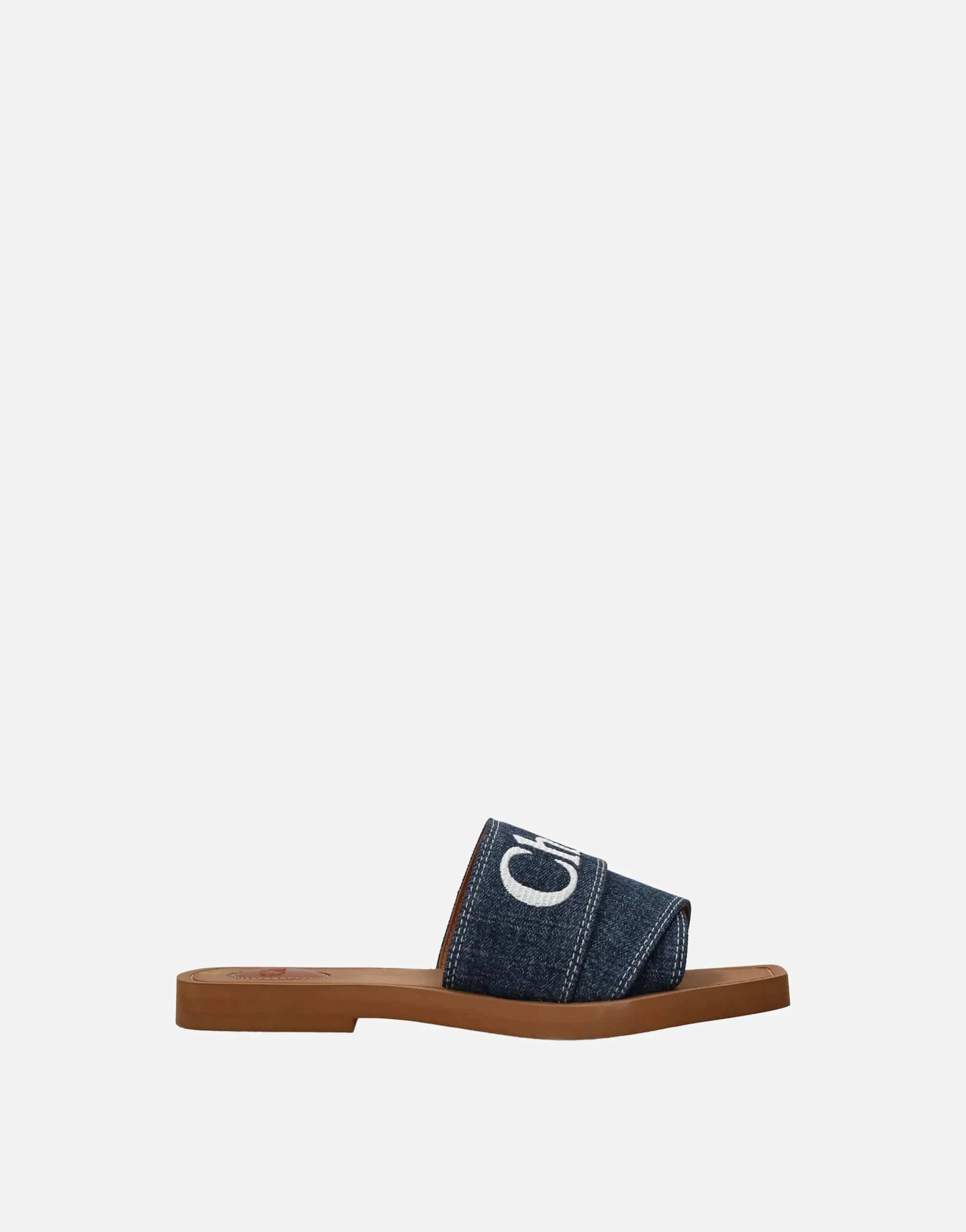 Chloé Woody Logo-Embroidered Denim Slides