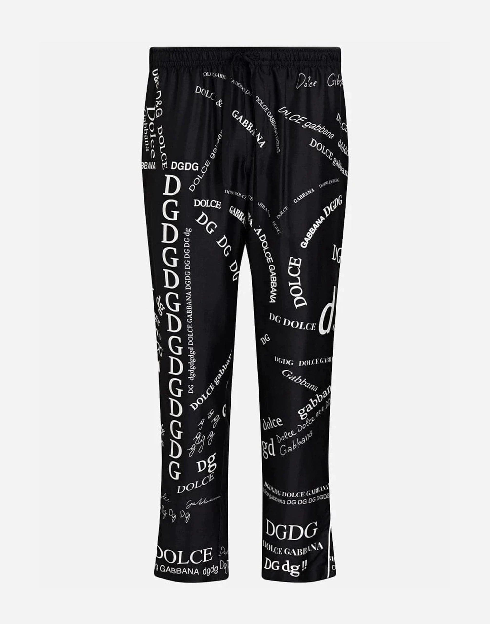Dolce & Gabbana All-Over Logo Print Tapered Silk Pants
