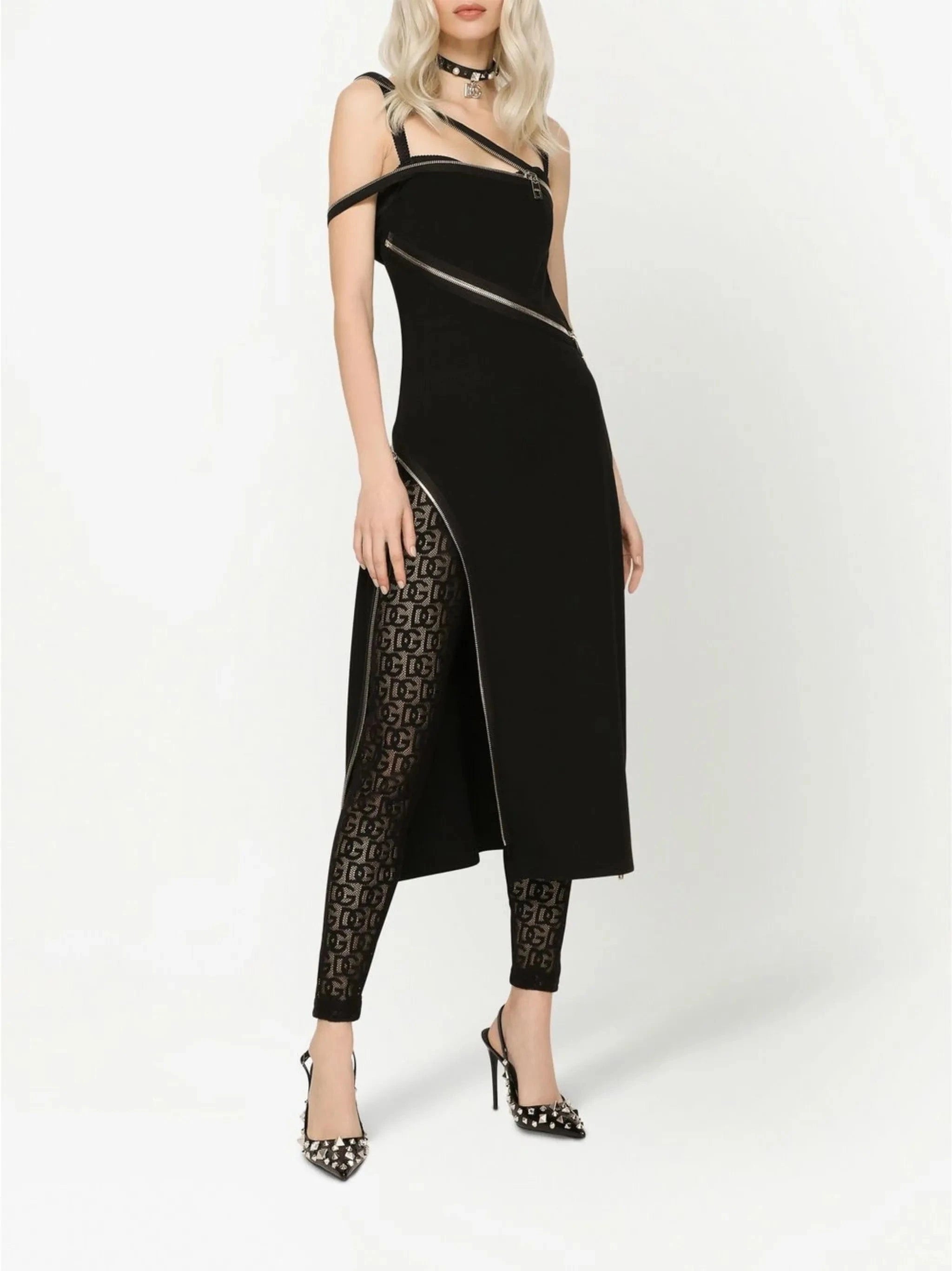 Dolce & Gabbana Asymmetric Zip-Detail Midi Dress