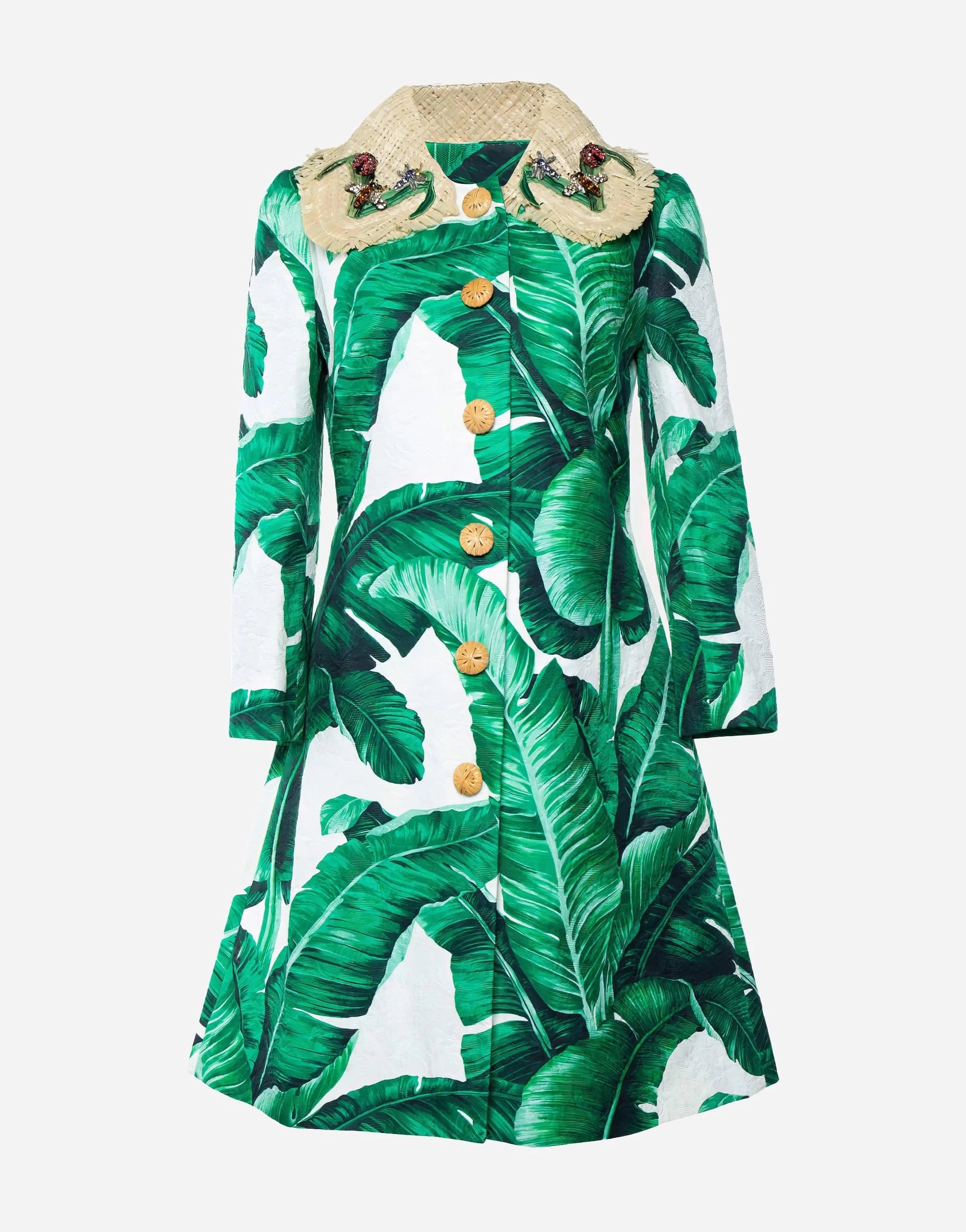 Dolce & Gabbana Banana Leaf Print Brocade Coat